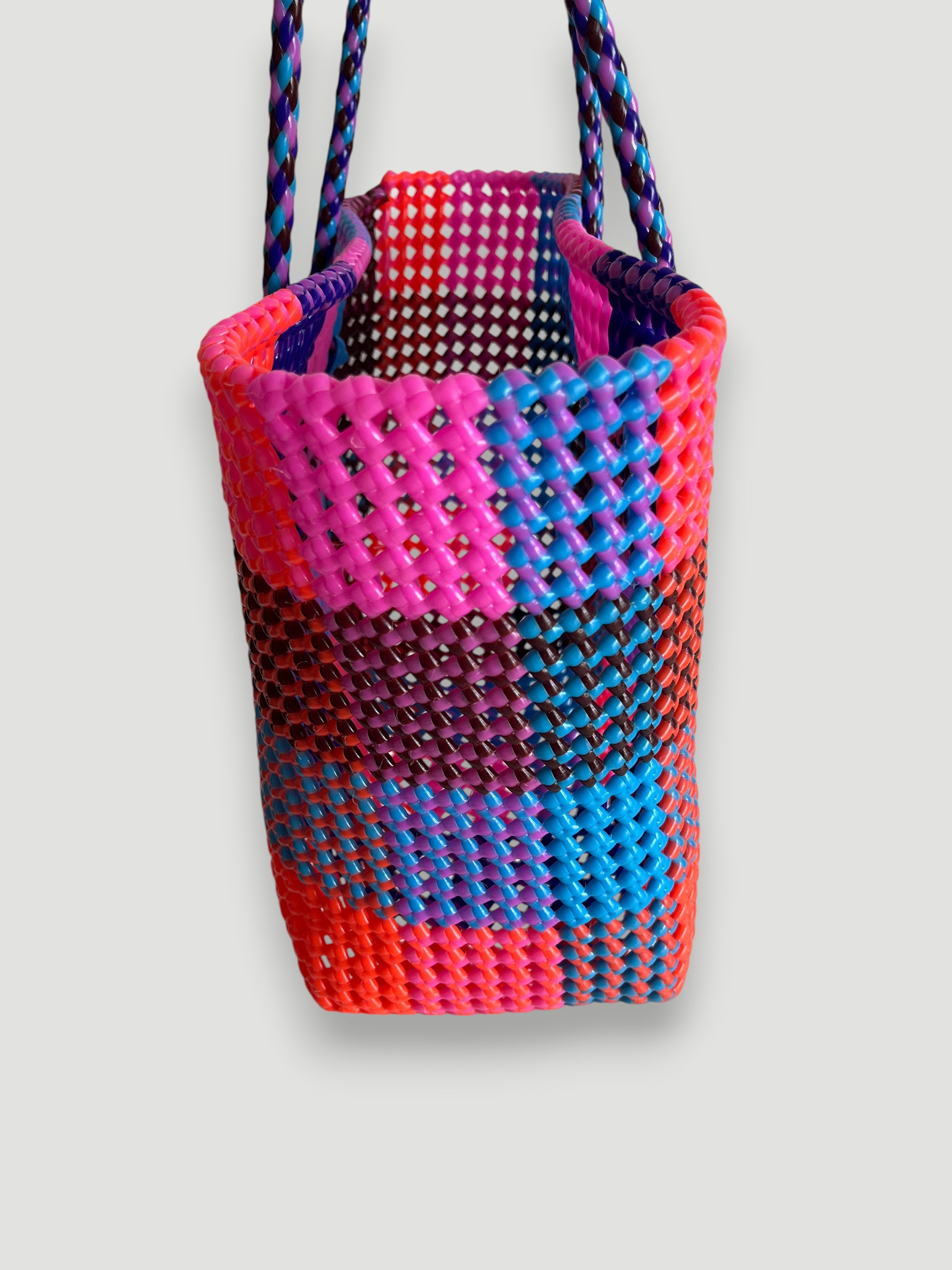 N°485L - SAC PANIER TRESSÉ  MAIN - GRAND - multicolors