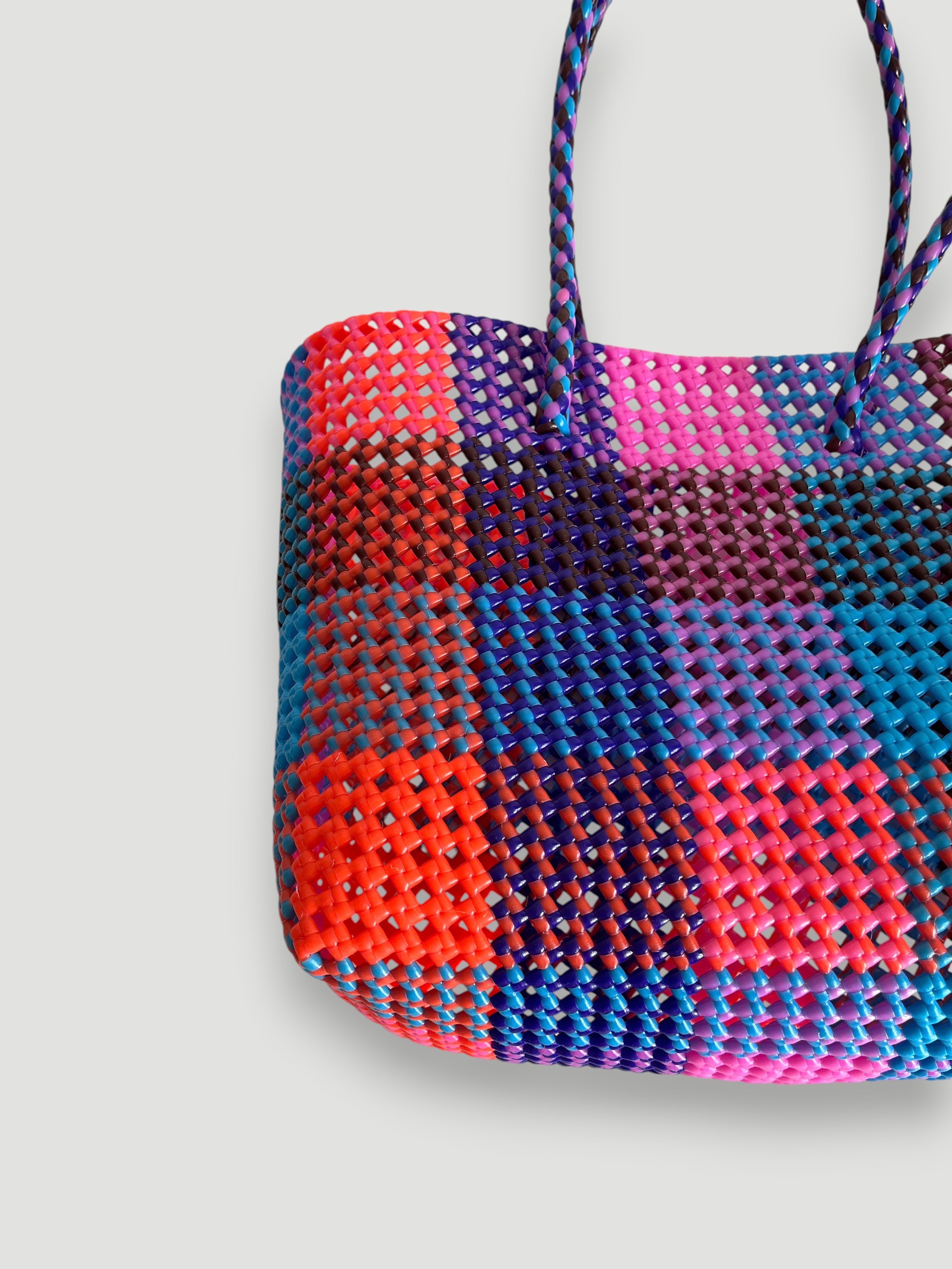 N°485L - SAC PANIER TRESSÉ  MAIN - GRAND - multicolors