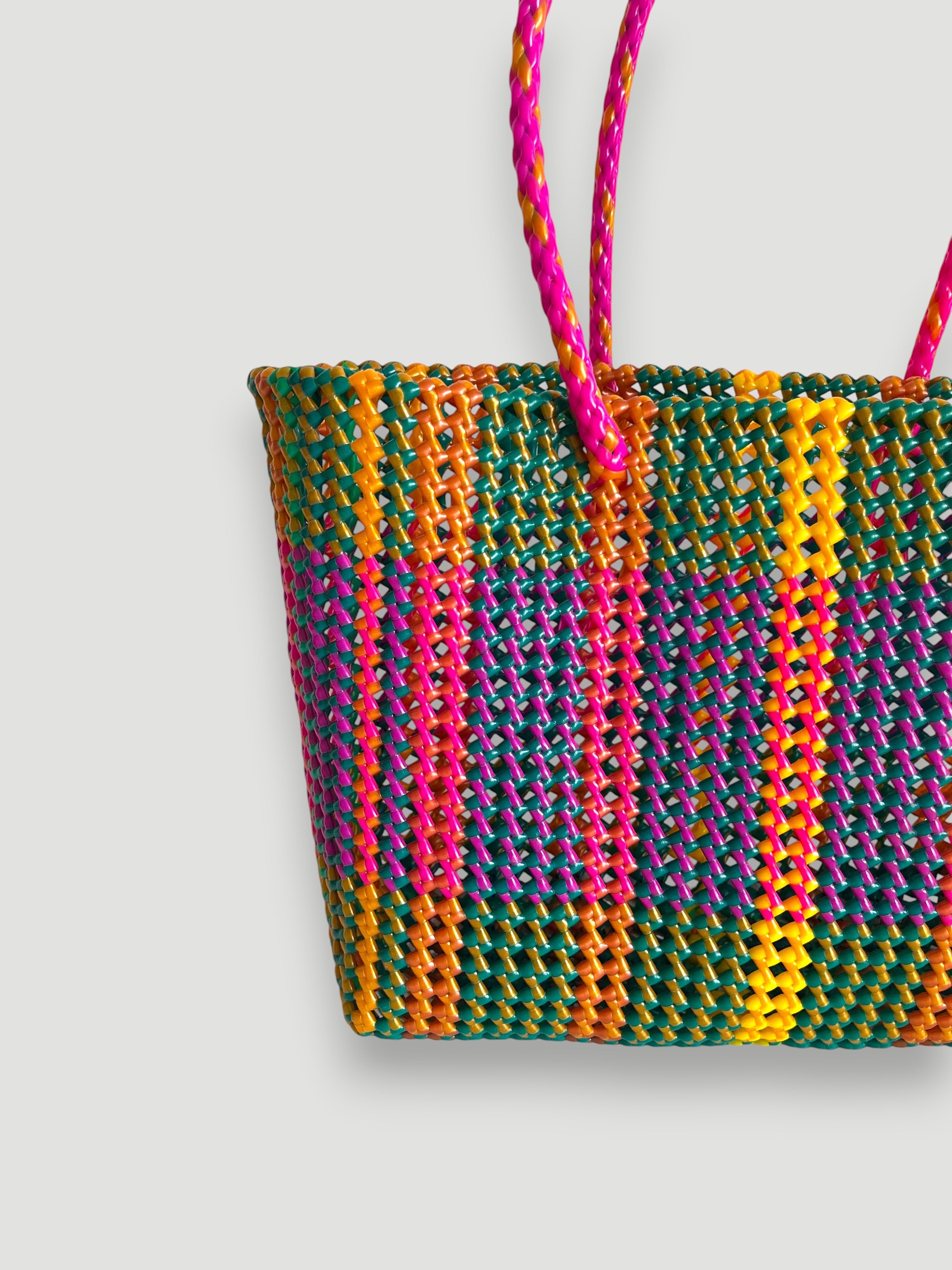 N°484L - SAC PANIER TRESSÉ  MAIN - GRAND - multicolors