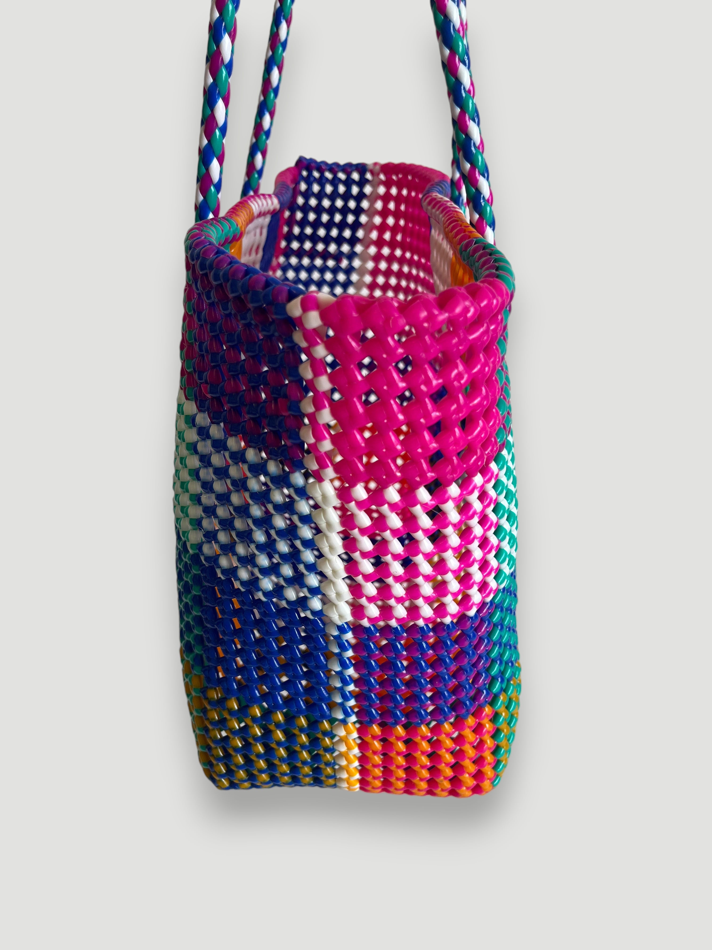 N°476L - SAC PANIER TRESSÉ MAIN - GRAND - multicolors