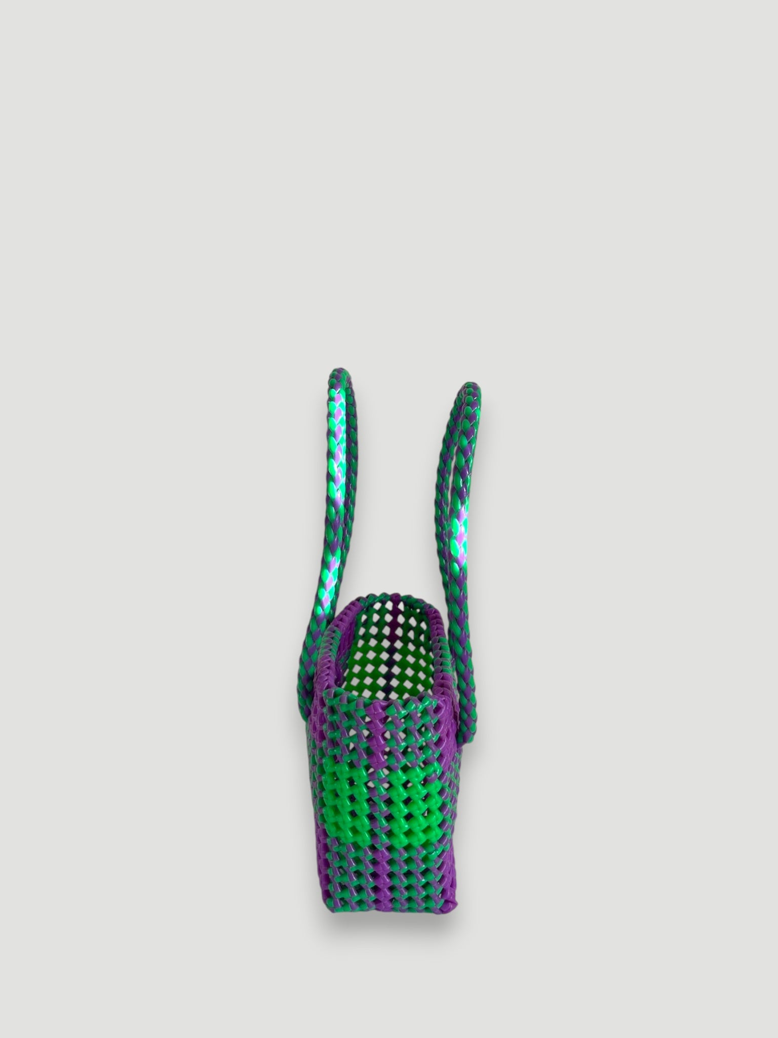 N°2XS - SAC PANIER TRESSÉ MAIN - MINI - vert fluo & violet