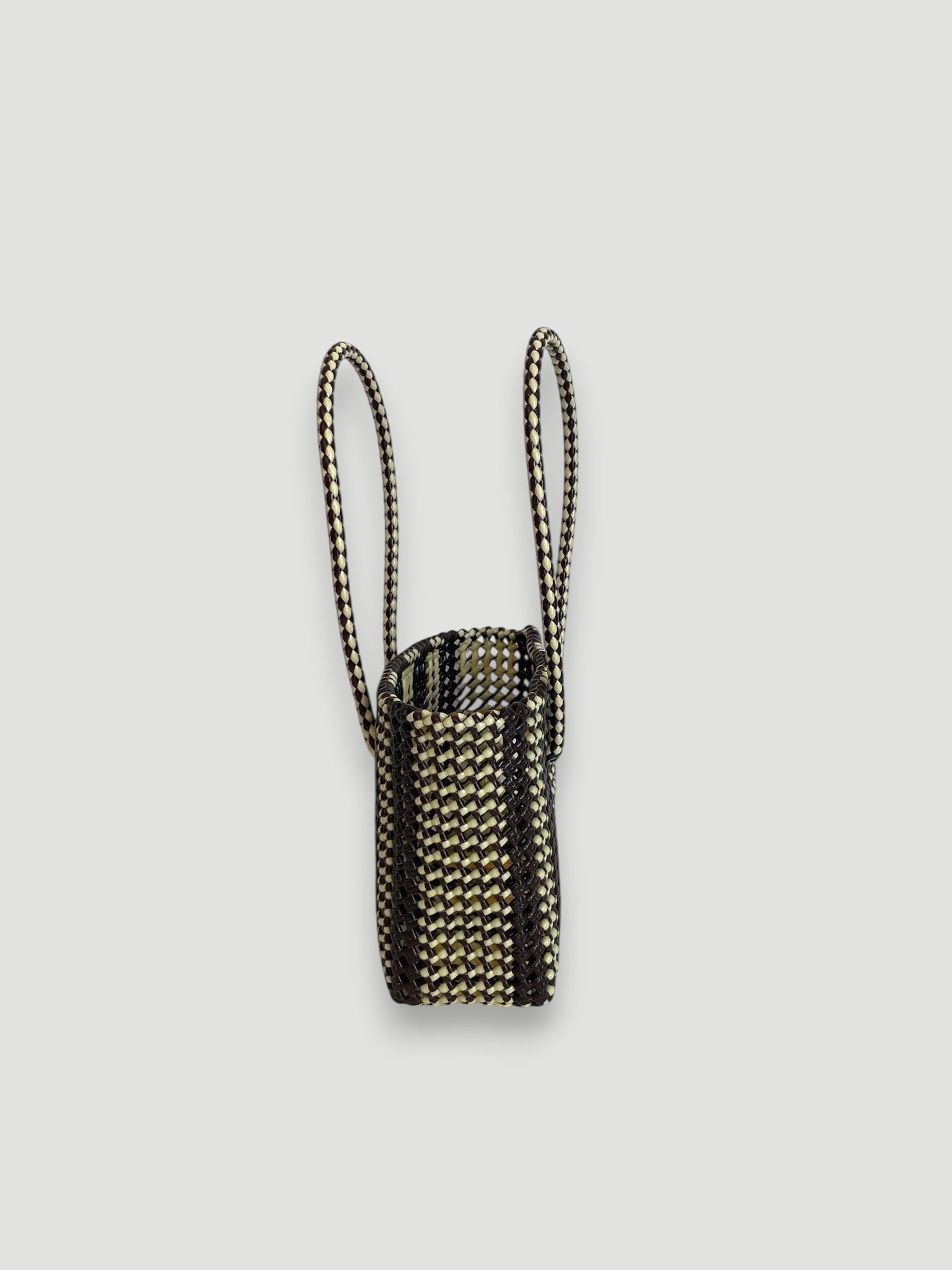 No. 181S - Hand-braided basket bag - small - brown &amp; cream