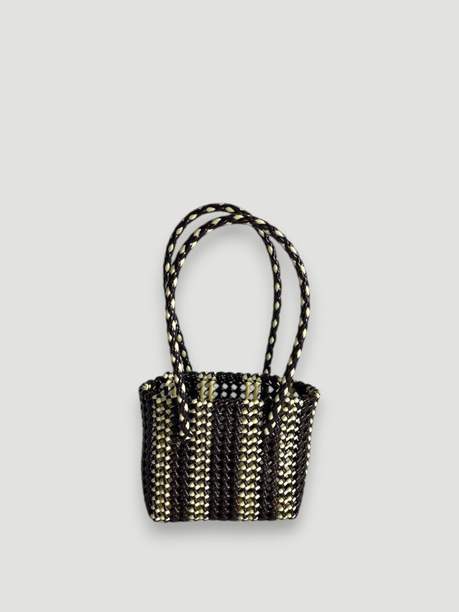 N°181XS - SAC PANIER TRESSÉ MAIN - MINI - marron & crème