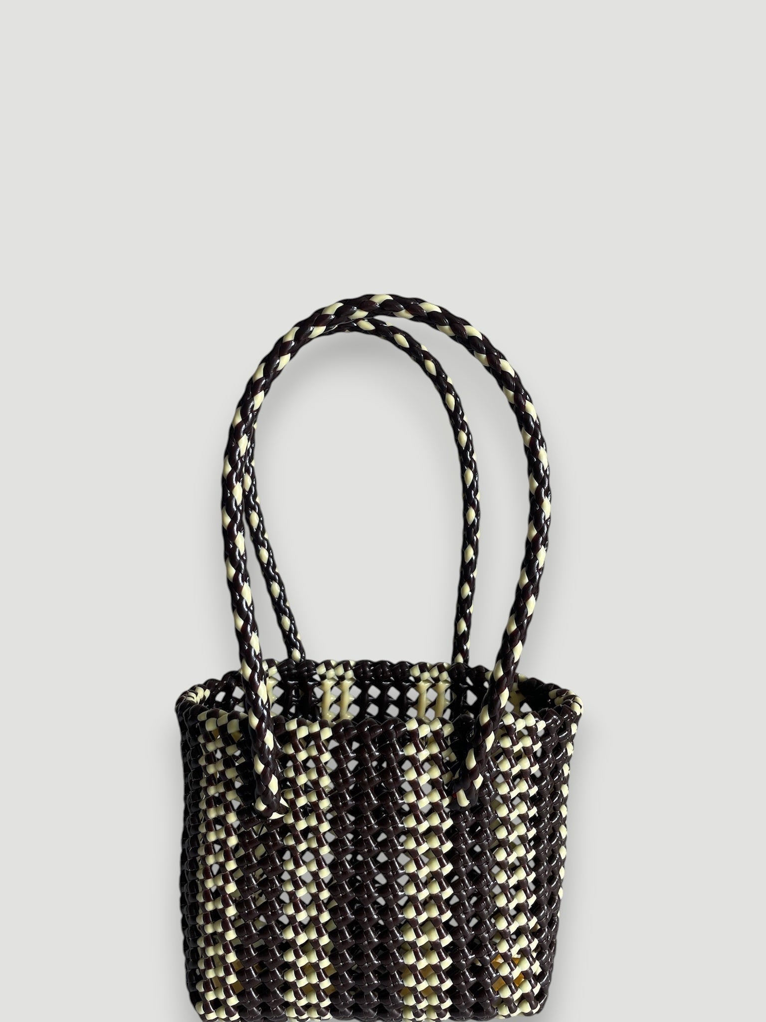 N°181XS - SAC PANIER TRESSÉ MAIN - MINI - marron & crème