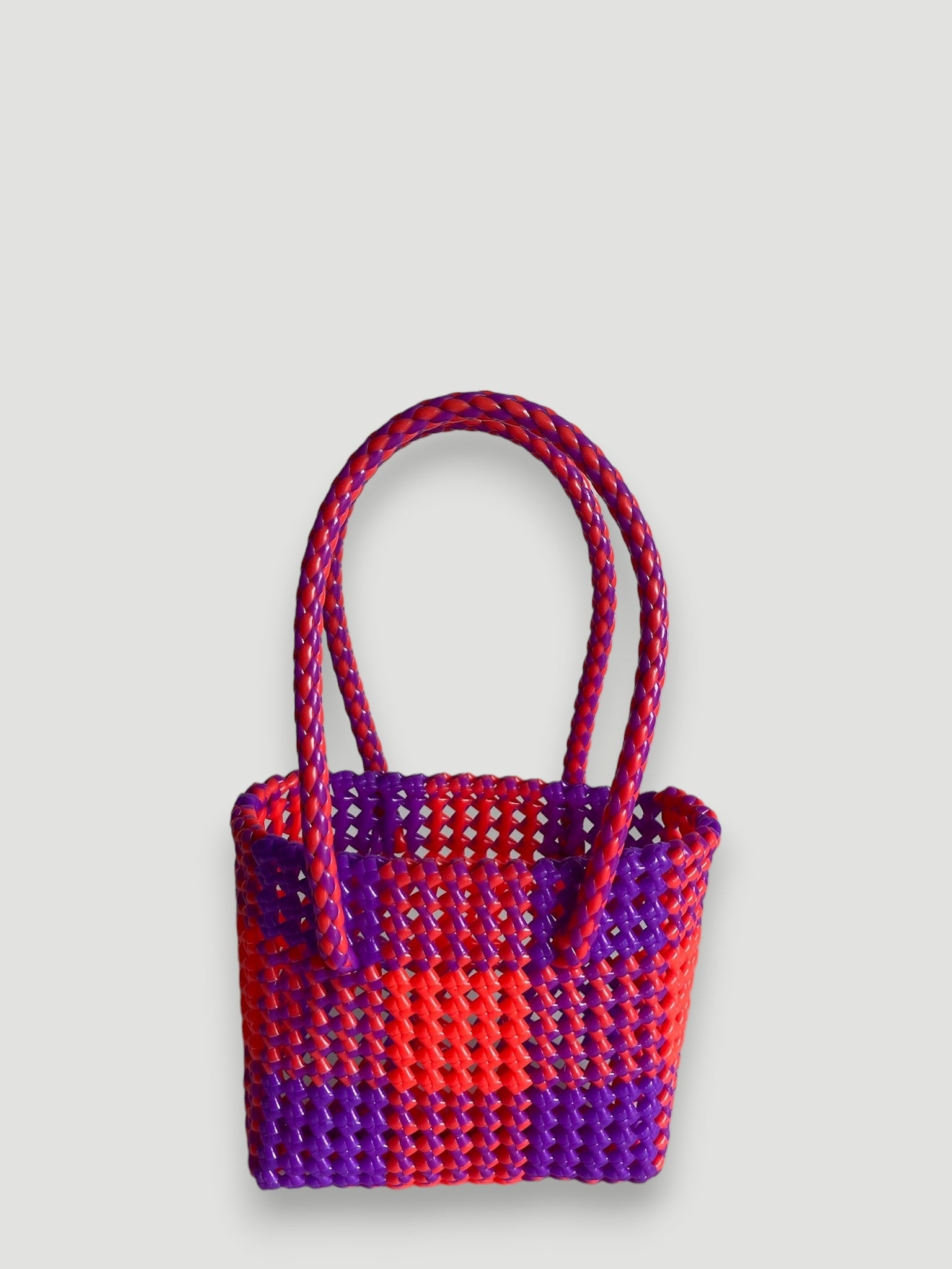 N°213XS - SAC PANIER TRESSÉ MAIN - MINI - violet & orange fluo