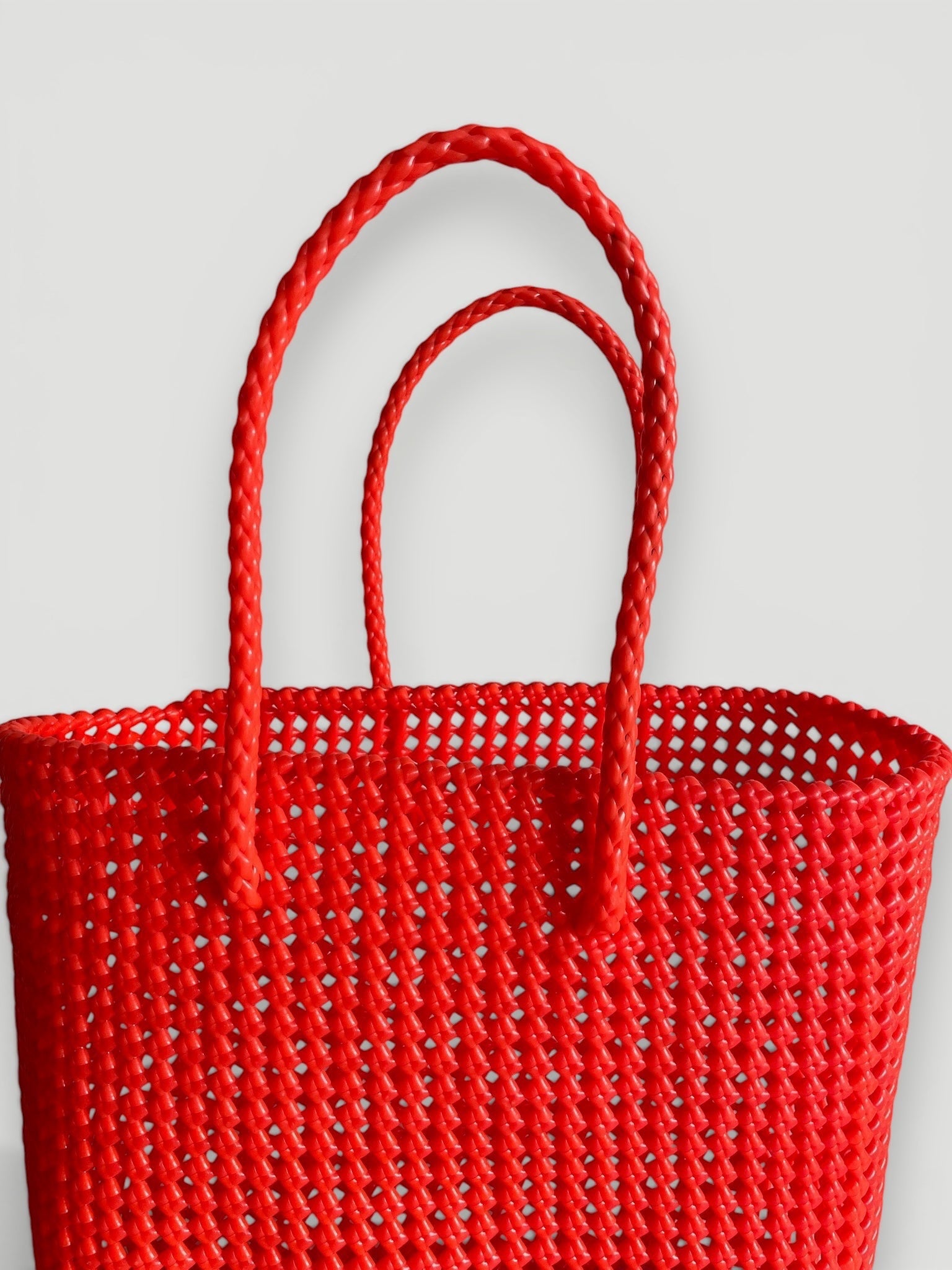 N°197L - SAC PANIER TRESSÉ MAIN - GRAND - orange fluo