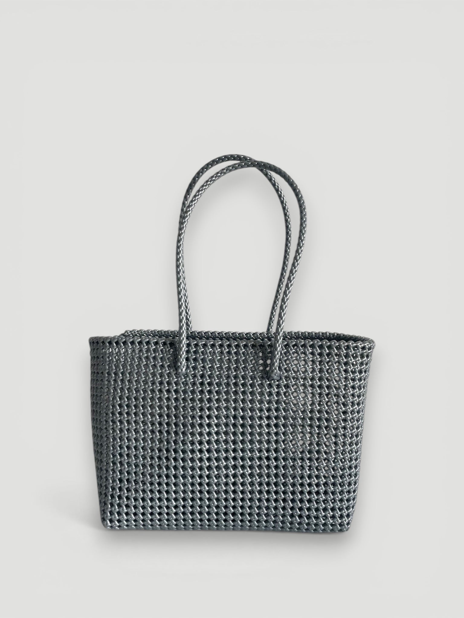 N°138L - SAC PANIER TRESSÉ MAIN - GRAND - argenté