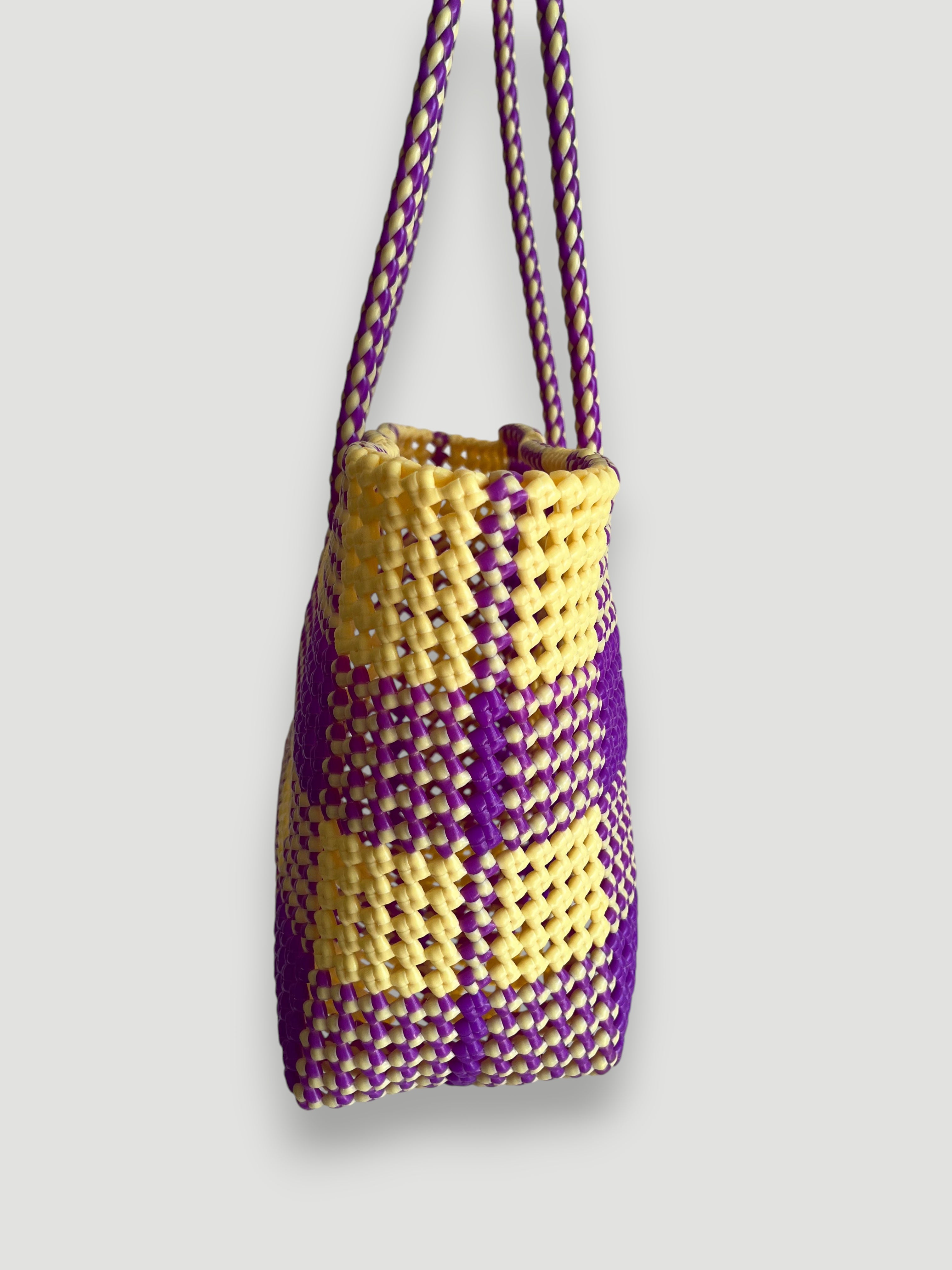 N°90M - HAND WOVEN BASKET BAG - MEDIUM - purple & cream