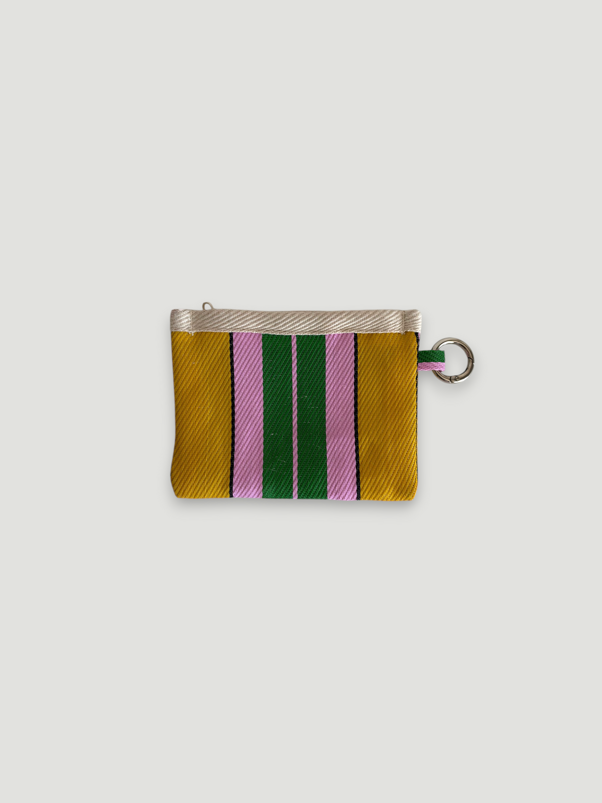Porte-monnaie MOKA Lollipop rayé jaune, rose et vert en matériaux recyclés avec anneau métallique