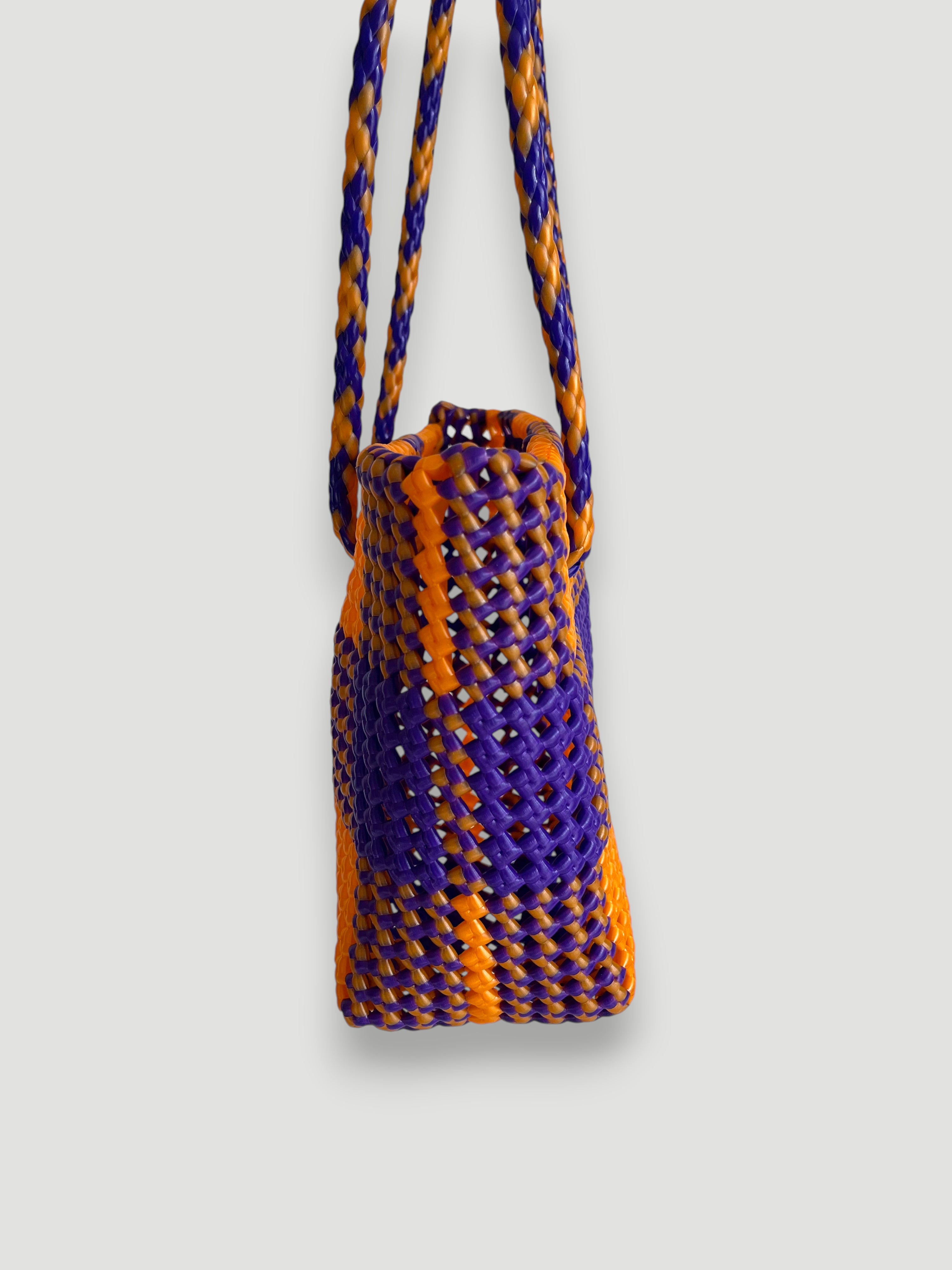 No. 506S bis - HAND-BRAIDSTAKEN BASKET BAG - SMALL - dark purple &amp; gold