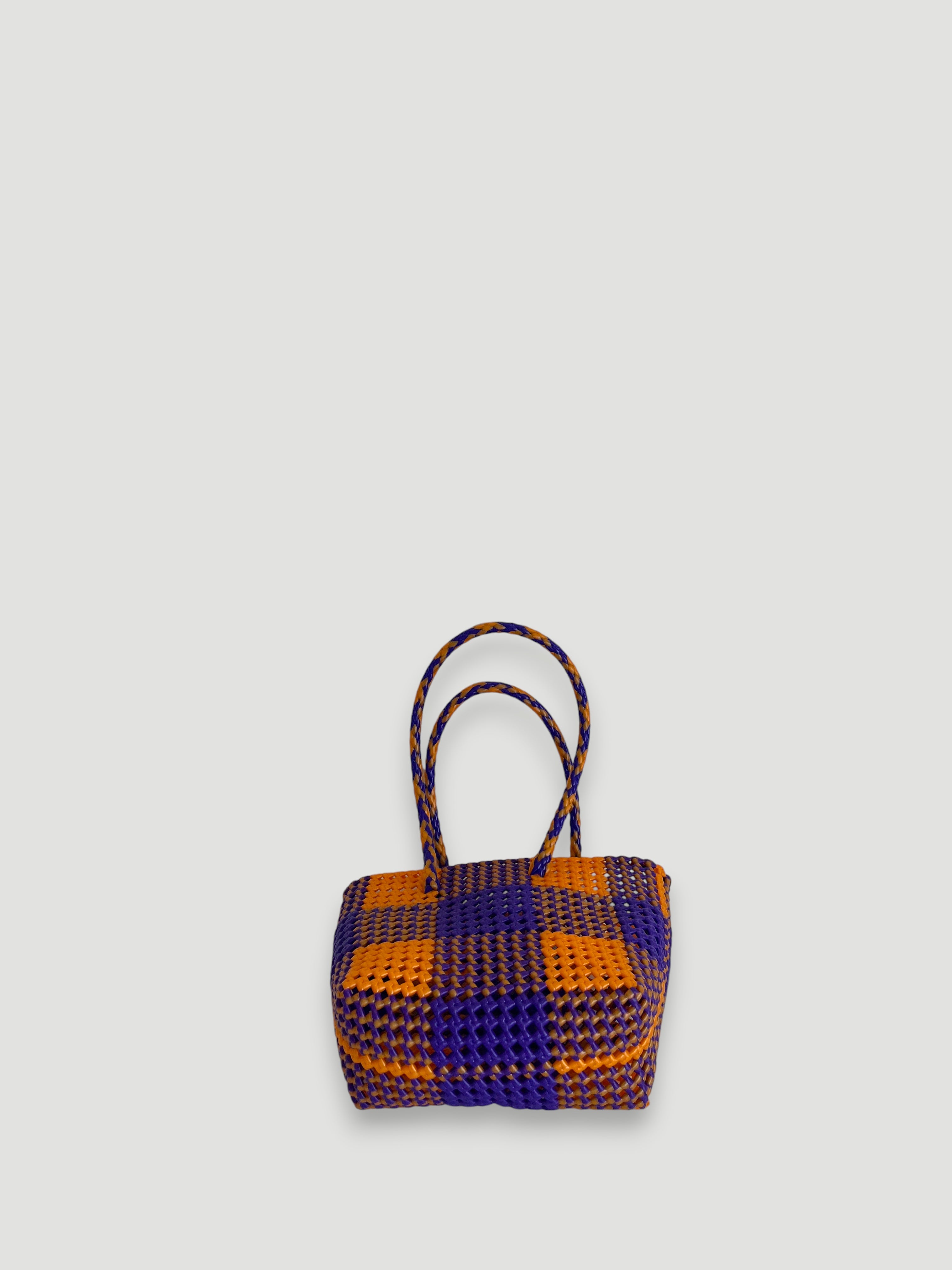 No. 506S bis - HAND-BRAIDSTAKEN BASKET BAG - SMALL - dark purple &amp; gold