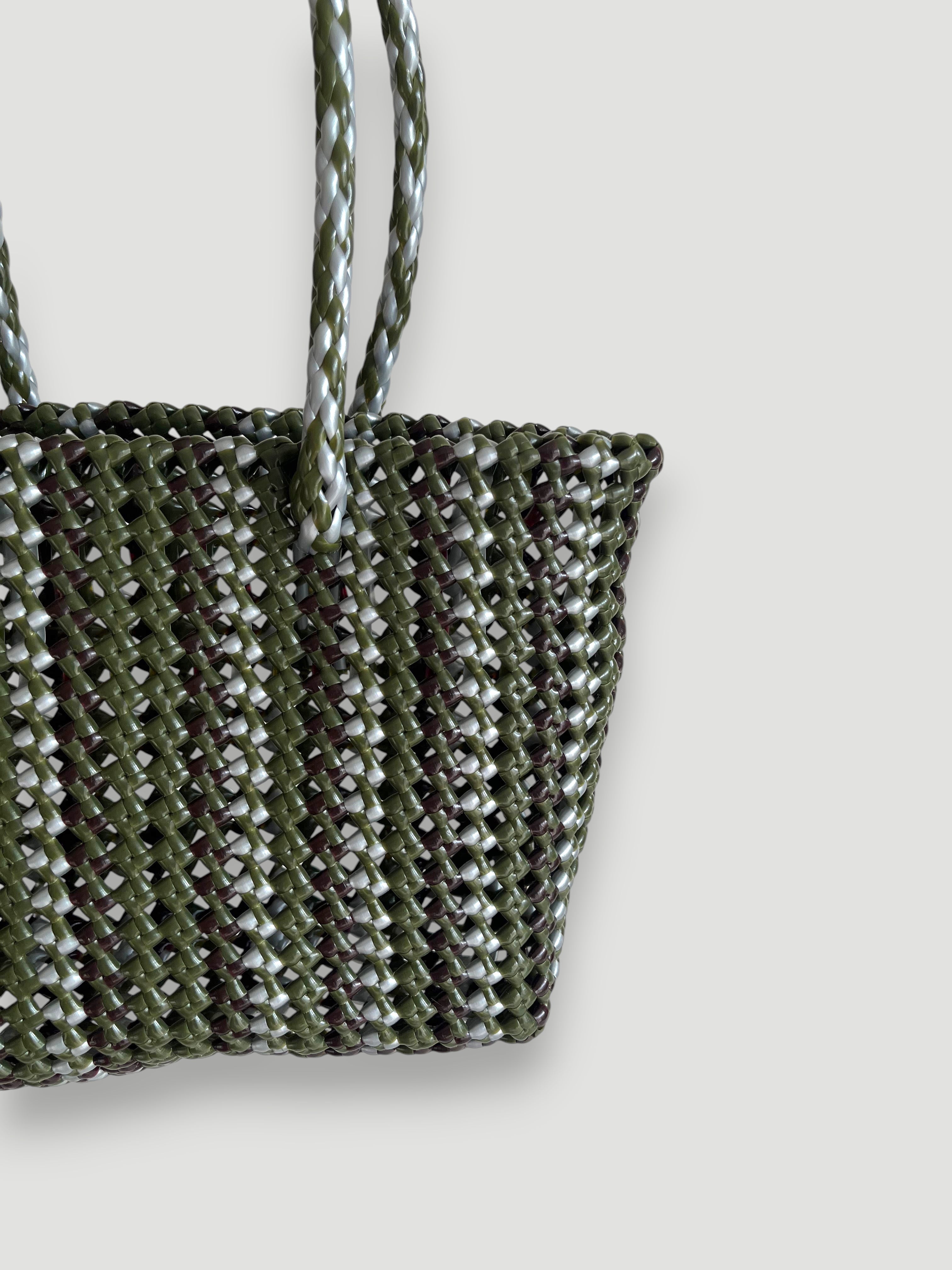 N°255S - SAC PANIER TRESSÉ MAIN - PETIT - multicolors