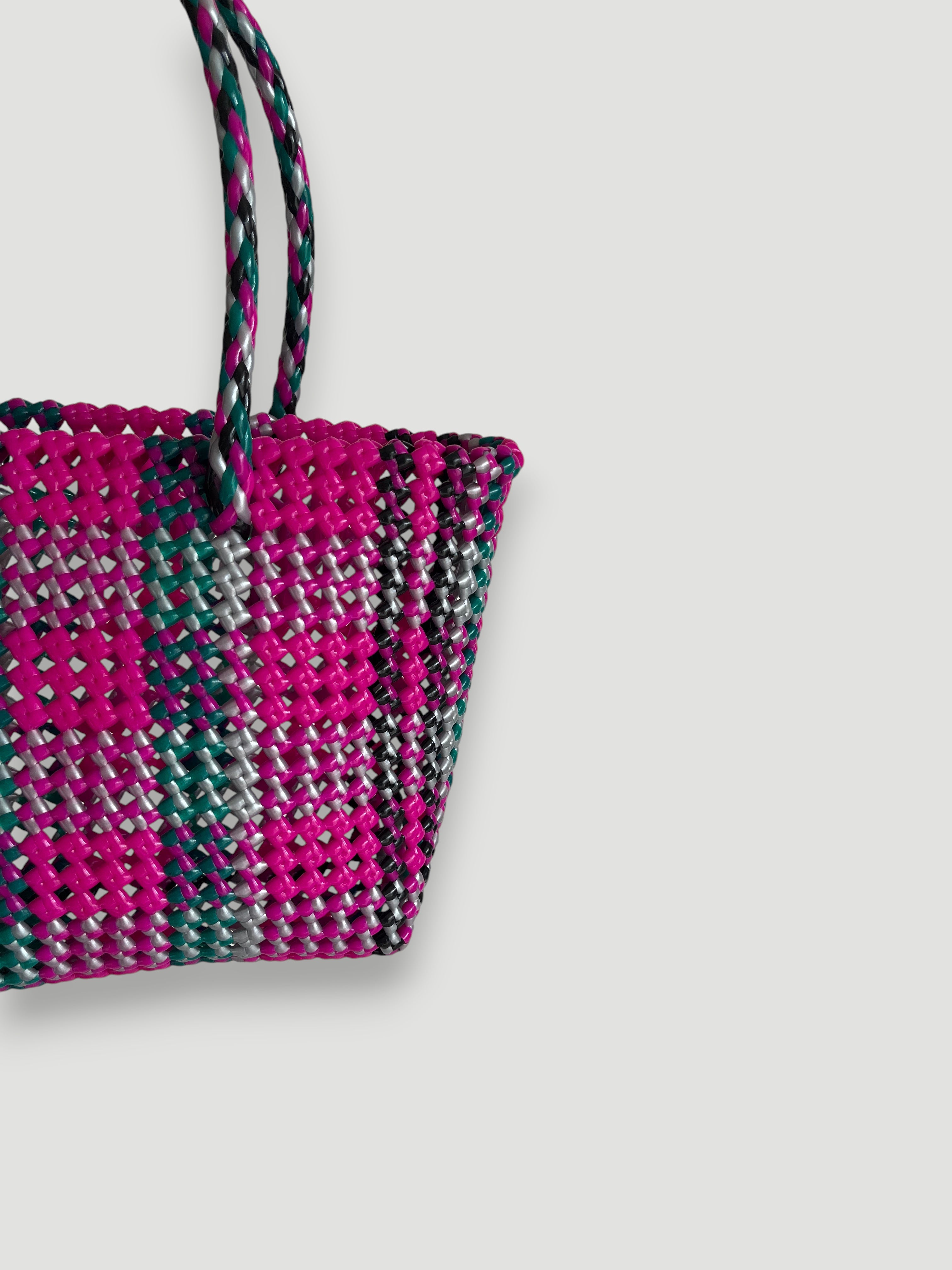 N°508S - SAC PANIER TRESSÉ MAIN - PETIT - multicolors