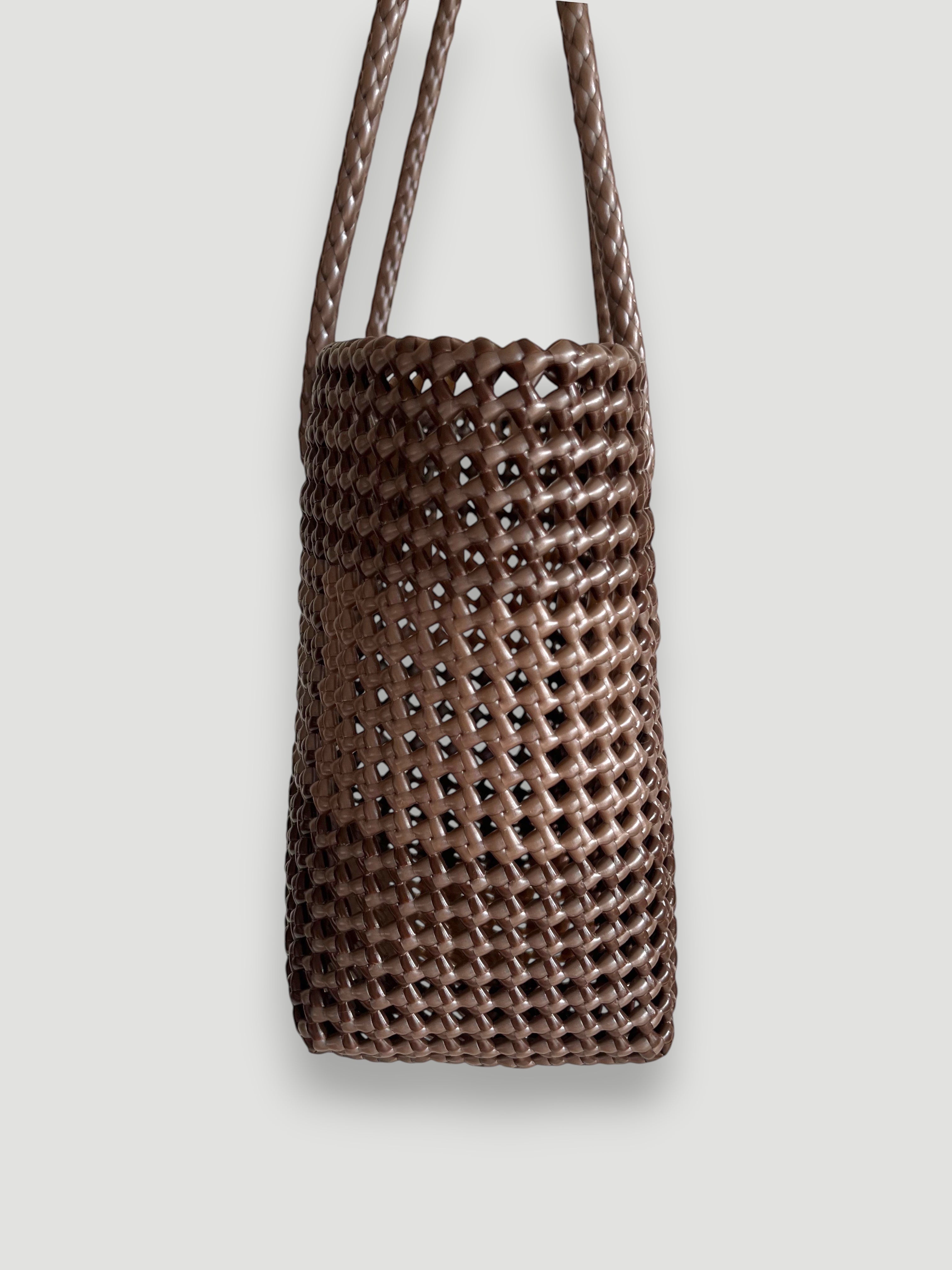 No. 514M - Hand-braided basket bag - medium - brown &amp; metallic brown