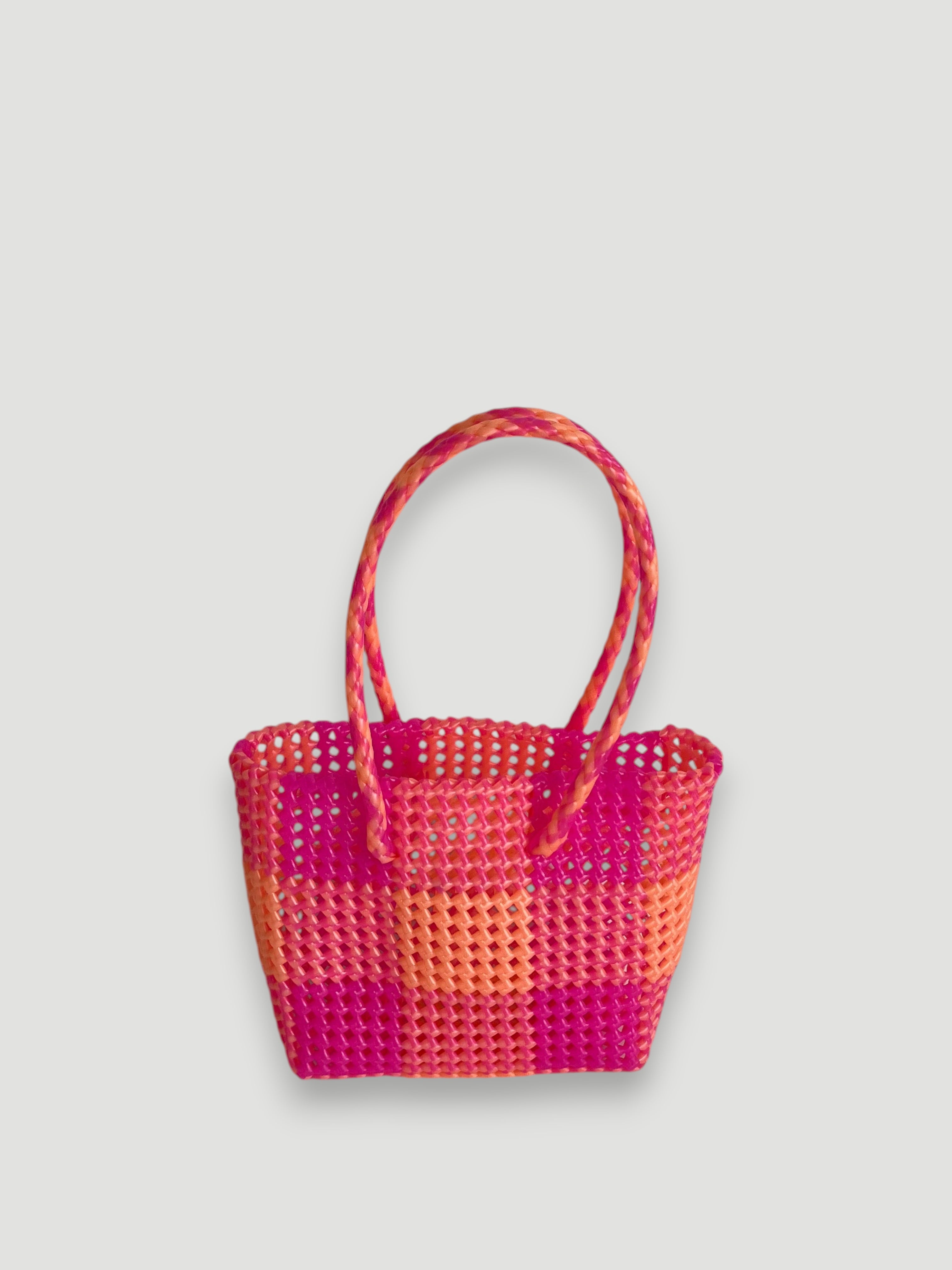 No. 512S - Hand-braided basket bag - small - metallic orange &amp; frosted neon pink