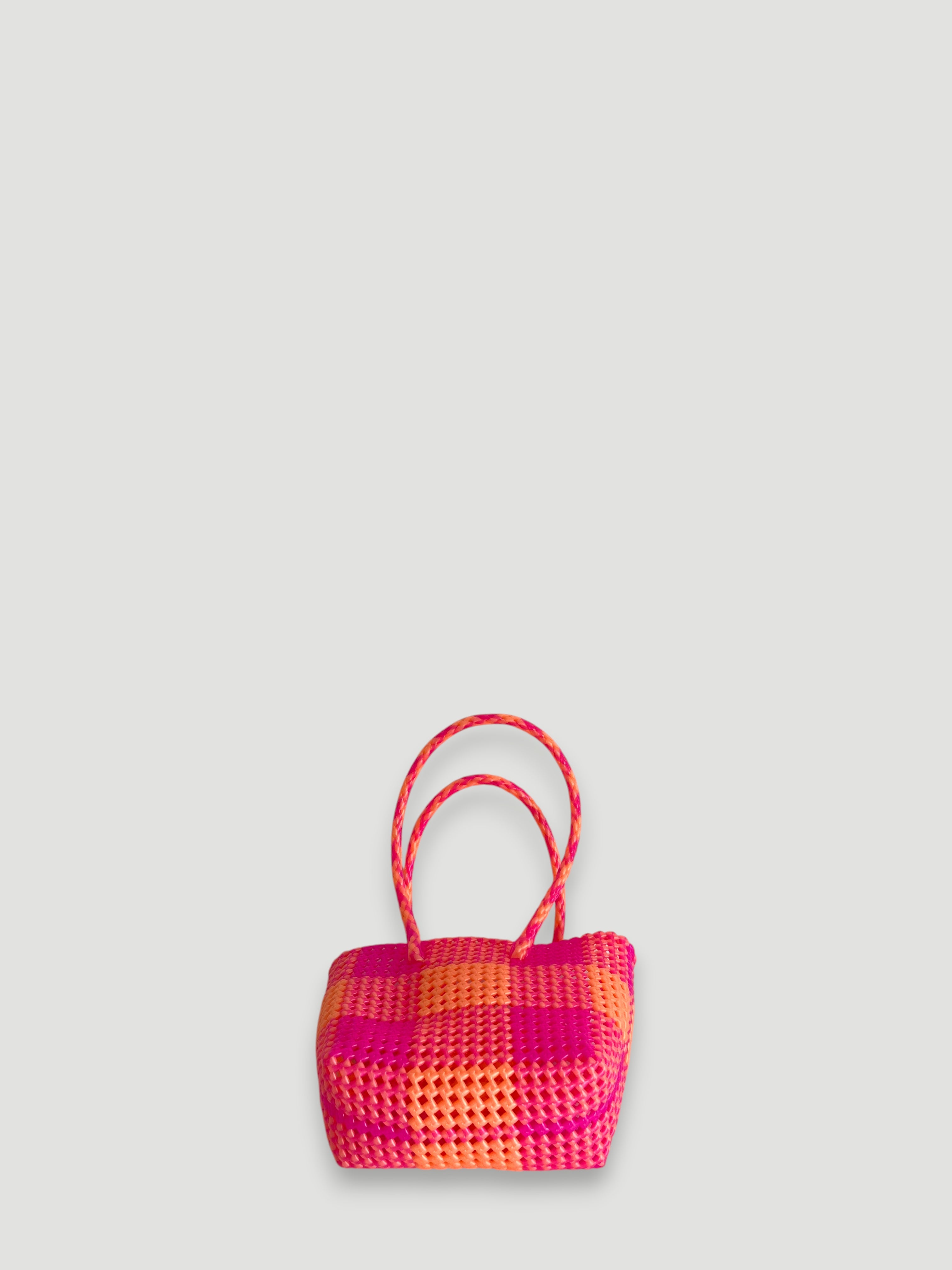 No. 512S - Hand-braided basket bag - small - metallic orange &amp; frosted neon pink