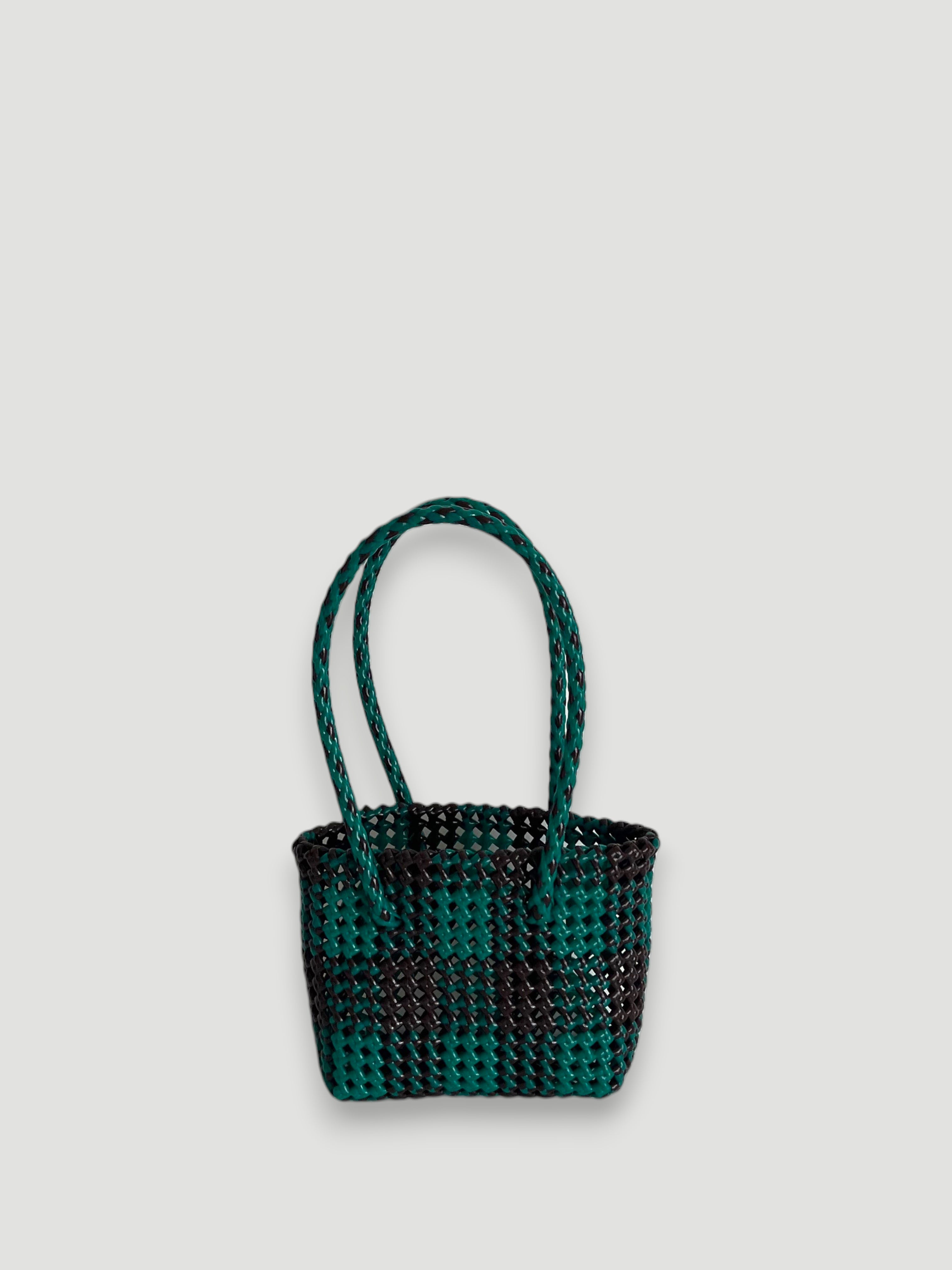 N°273XS - SAC PANIER TRESSÉ MAIN - MINI - marron & vert foncé