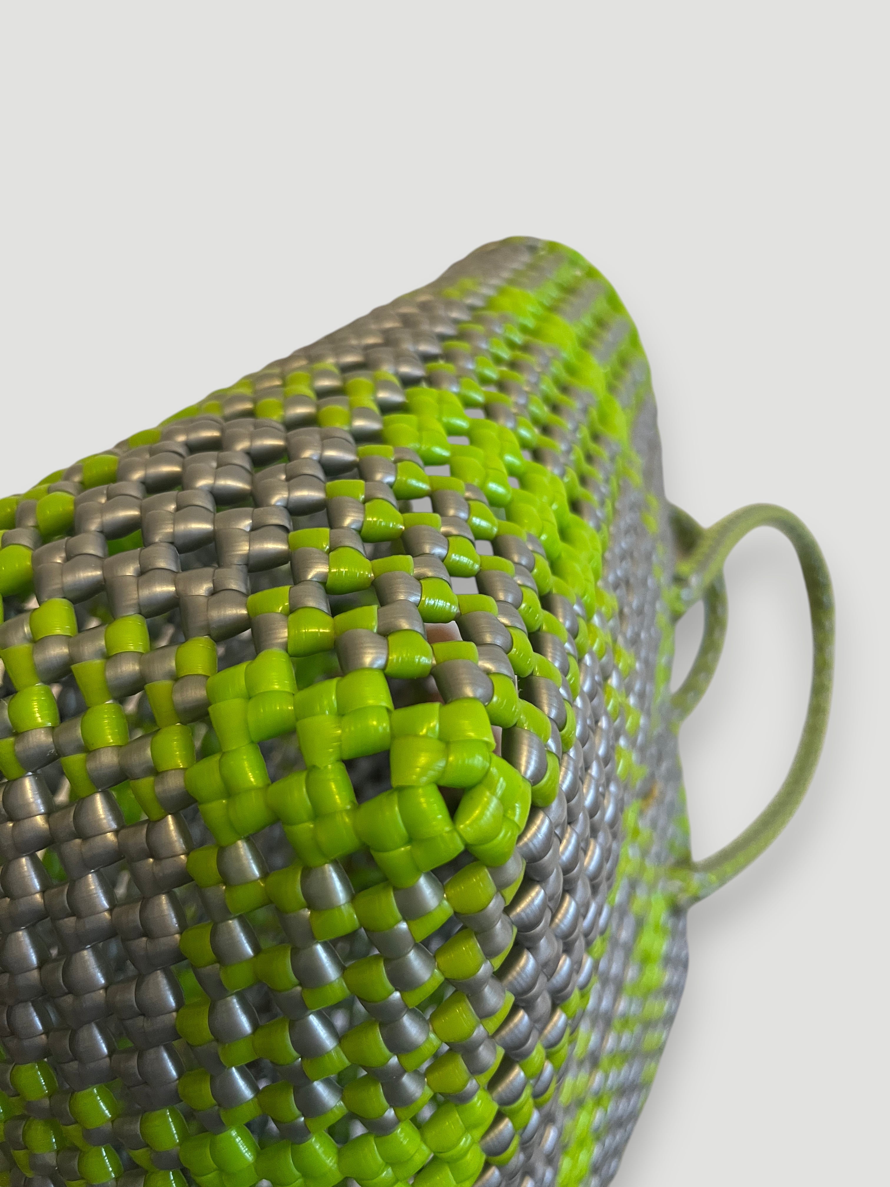 No. 198S - IMPERFECT BASKET BAG - SMALL - silver &amp; light green