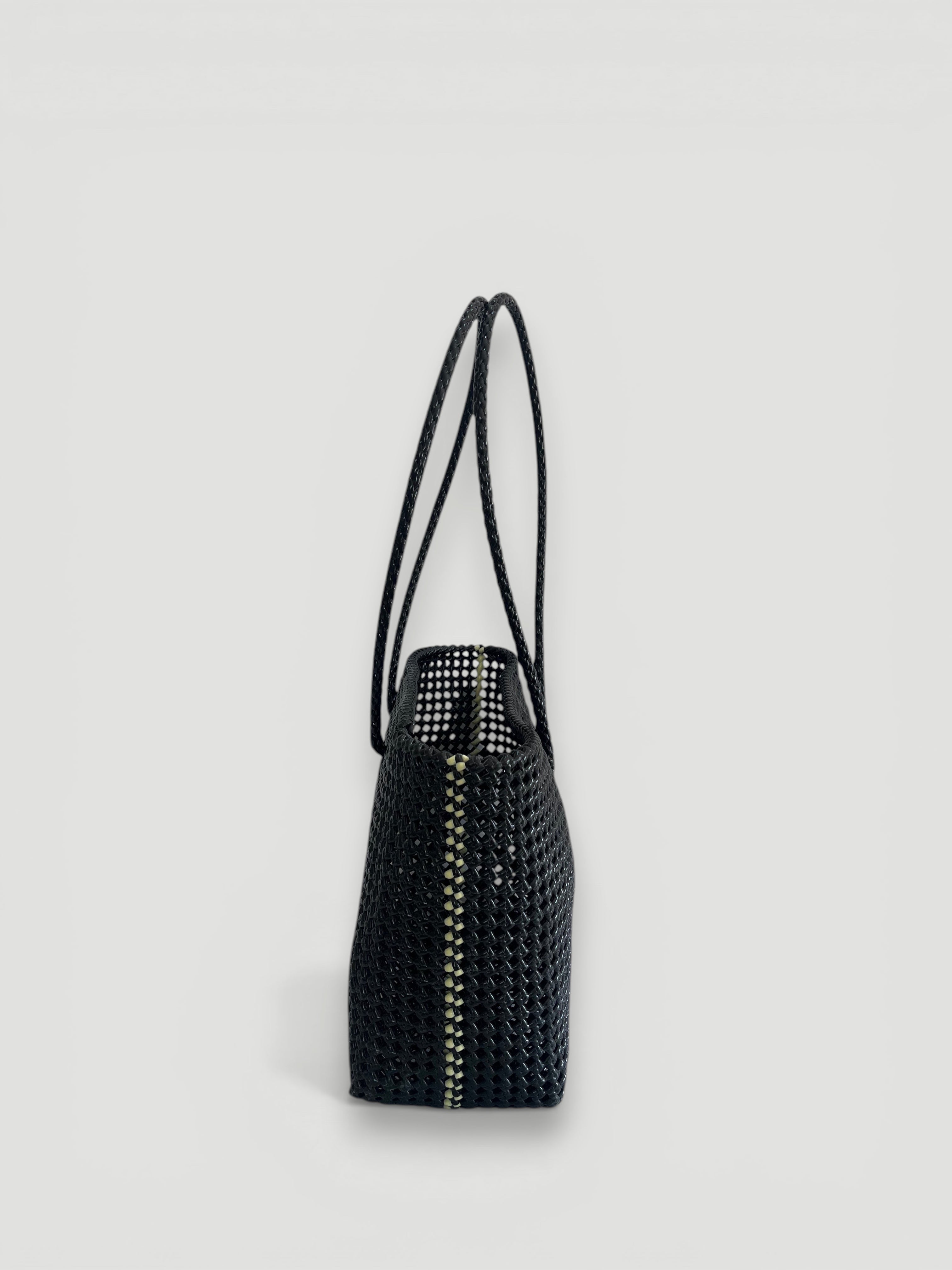 N°47L bis - HAND WOVEN BASKET BAG - LARGE - black & cream