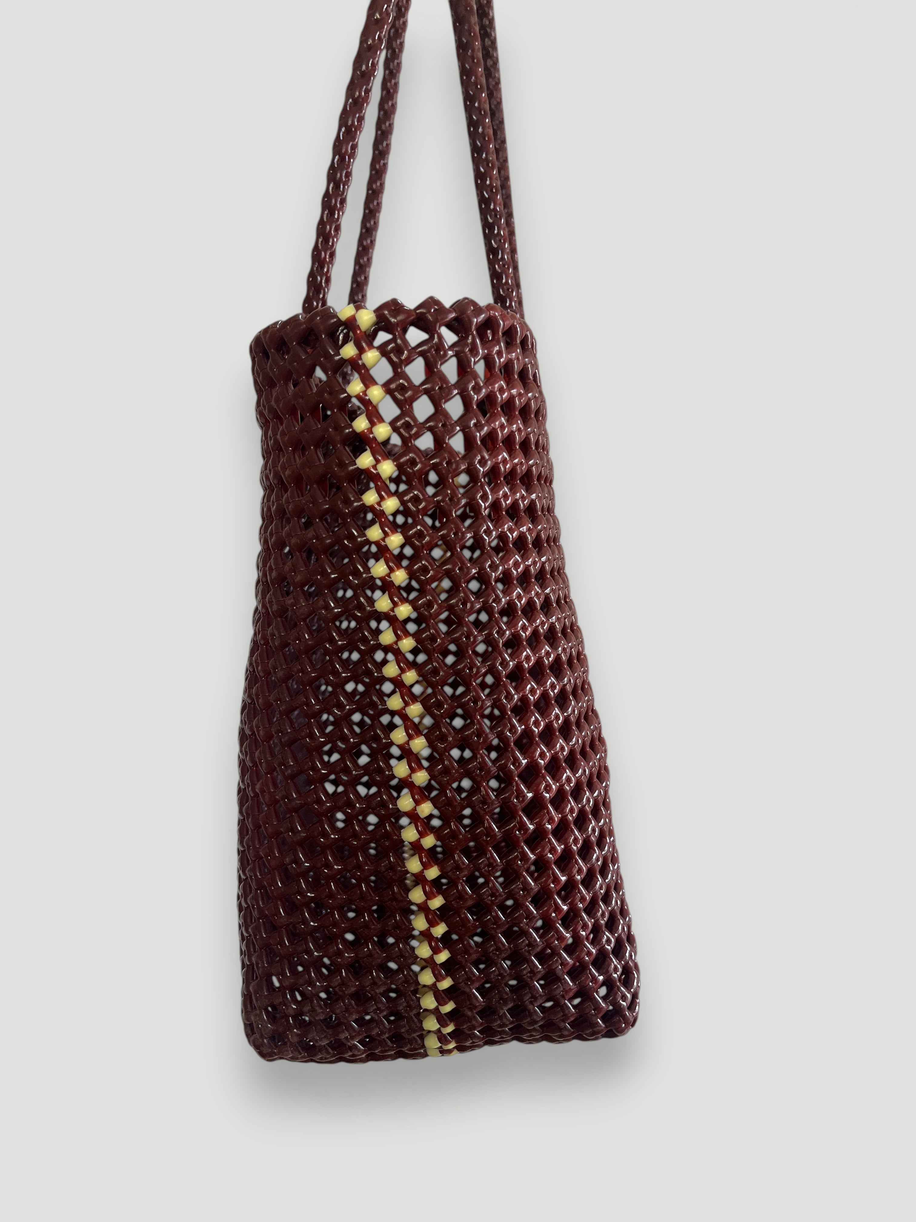 N°257L bis - SAC PANIER TRESSÉ MAIN - GRAND - bordeaux & crème