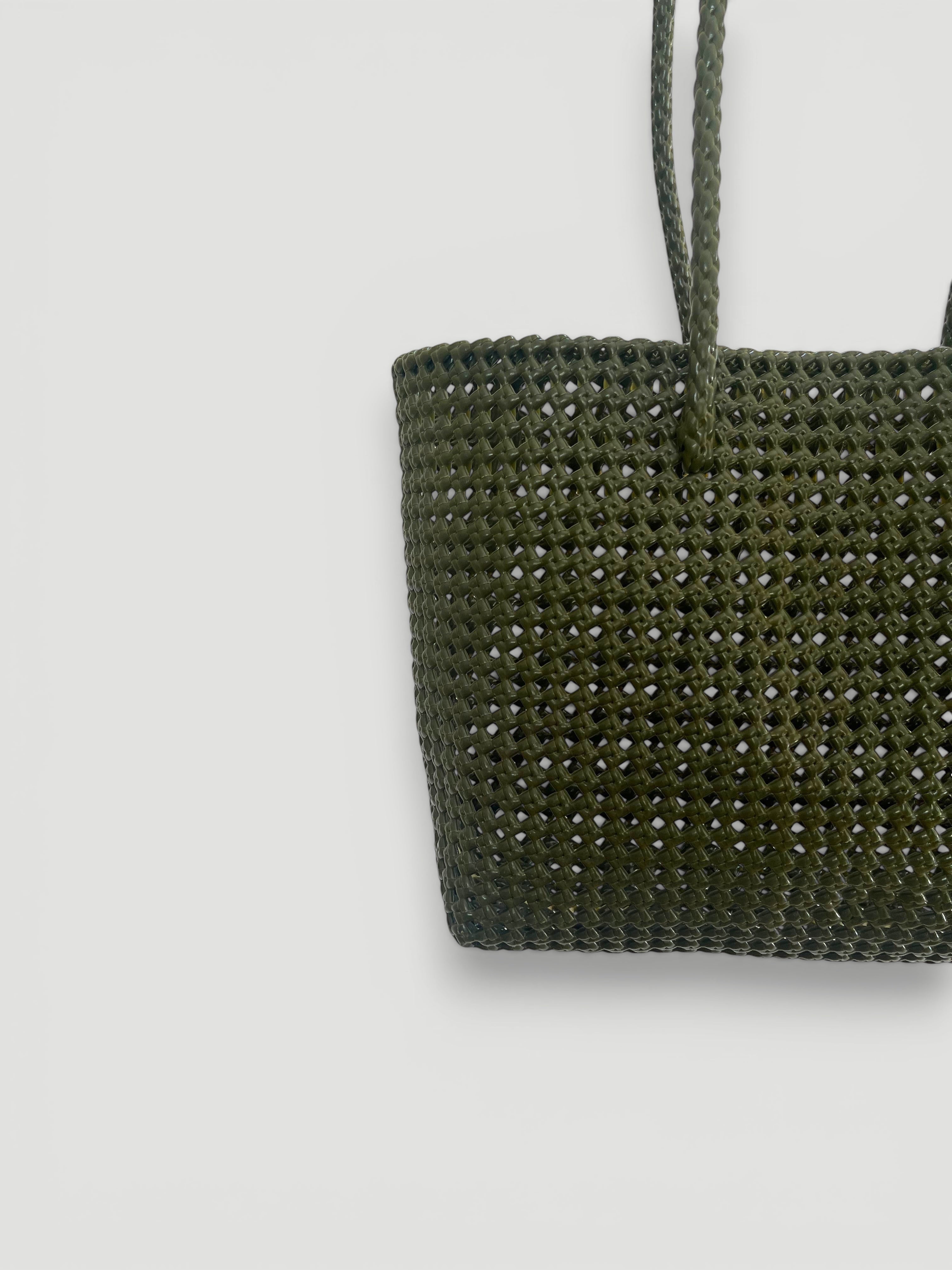 N°45L bis - HAND-WOVEN BASKET BAG - LARGE - khaki & cream