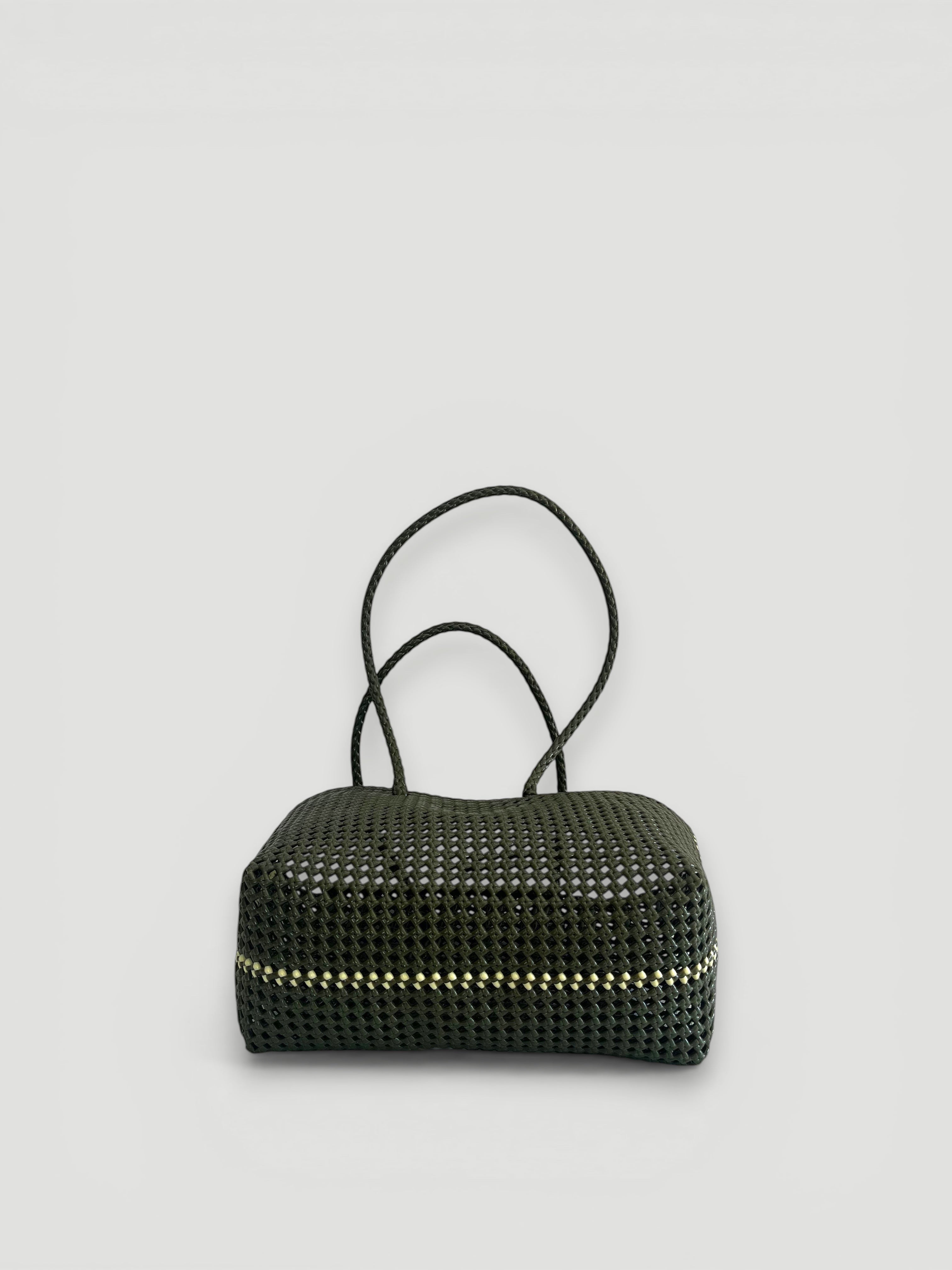 N°45L bis - HAND-WOVEN BASKET BAG - LARGE - khaki & cream