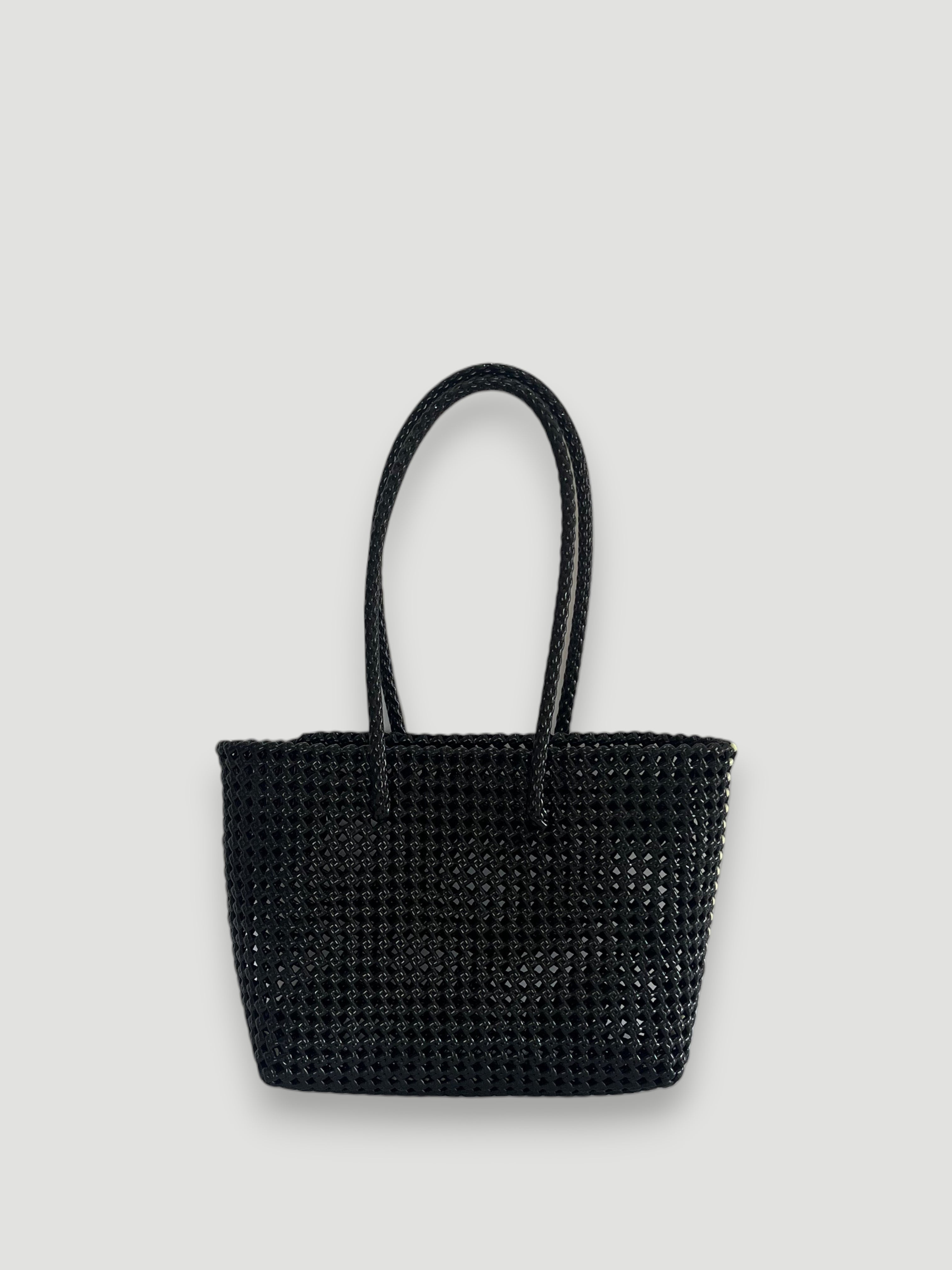 N°47M bis - SAC PANIER TRESSÉ MAIN - MOYEN - noir & crème