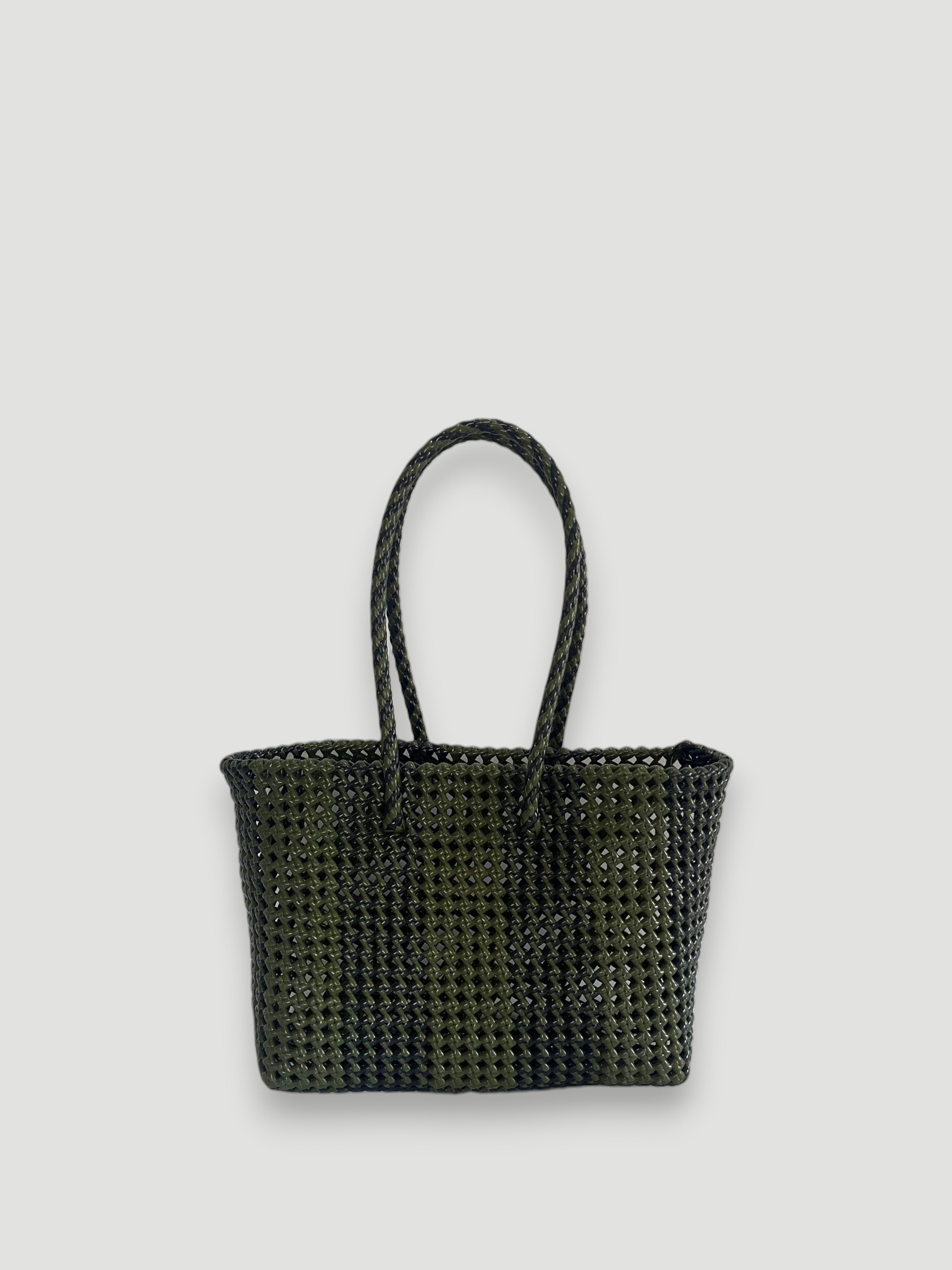 N°259M - SAC PANIER TRESSÉ MAIN - MOYEN - noir & kaki