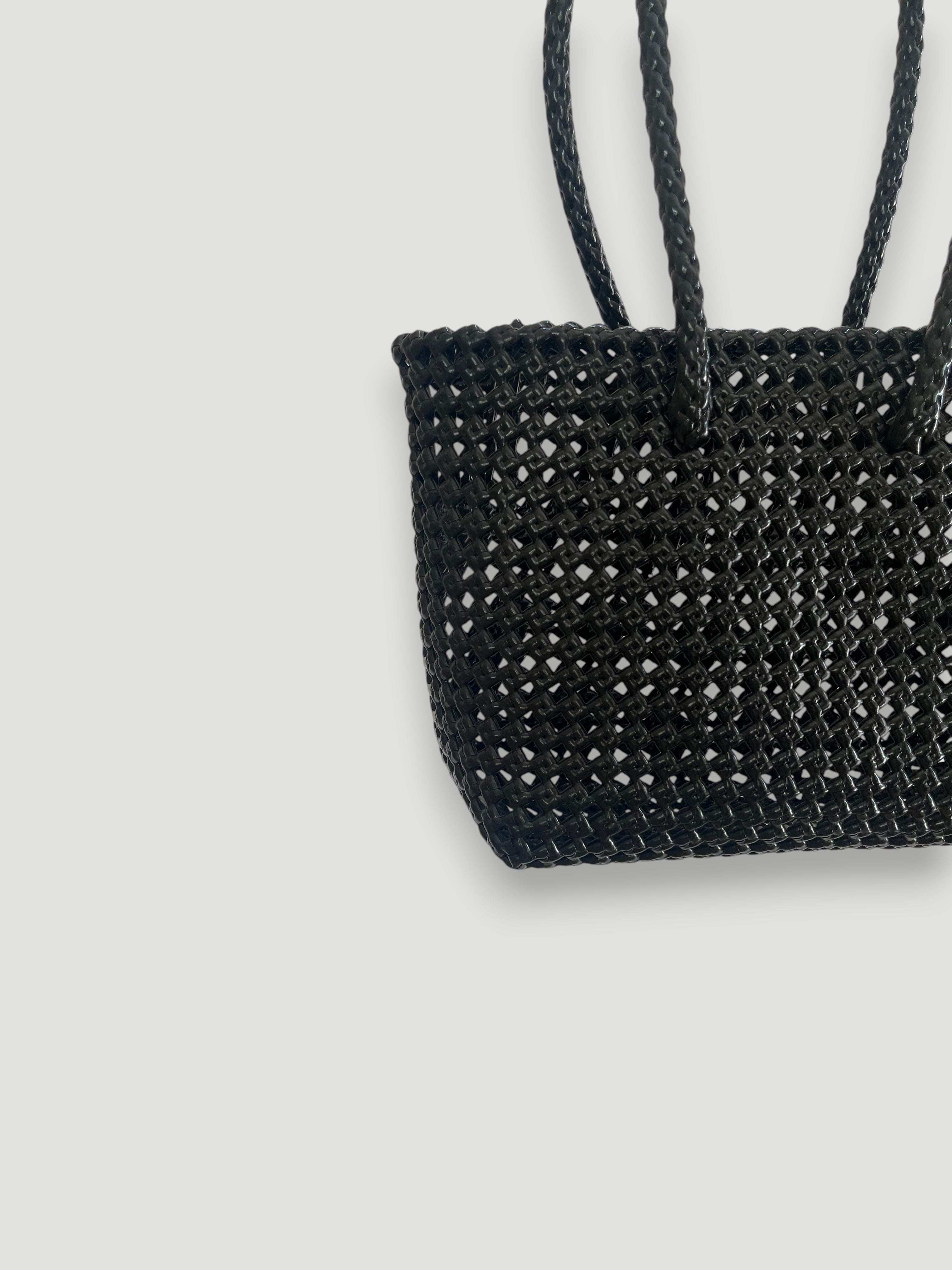No. 47S bis - HANDWOVEN BASKET BAG - SMALL - black & cream