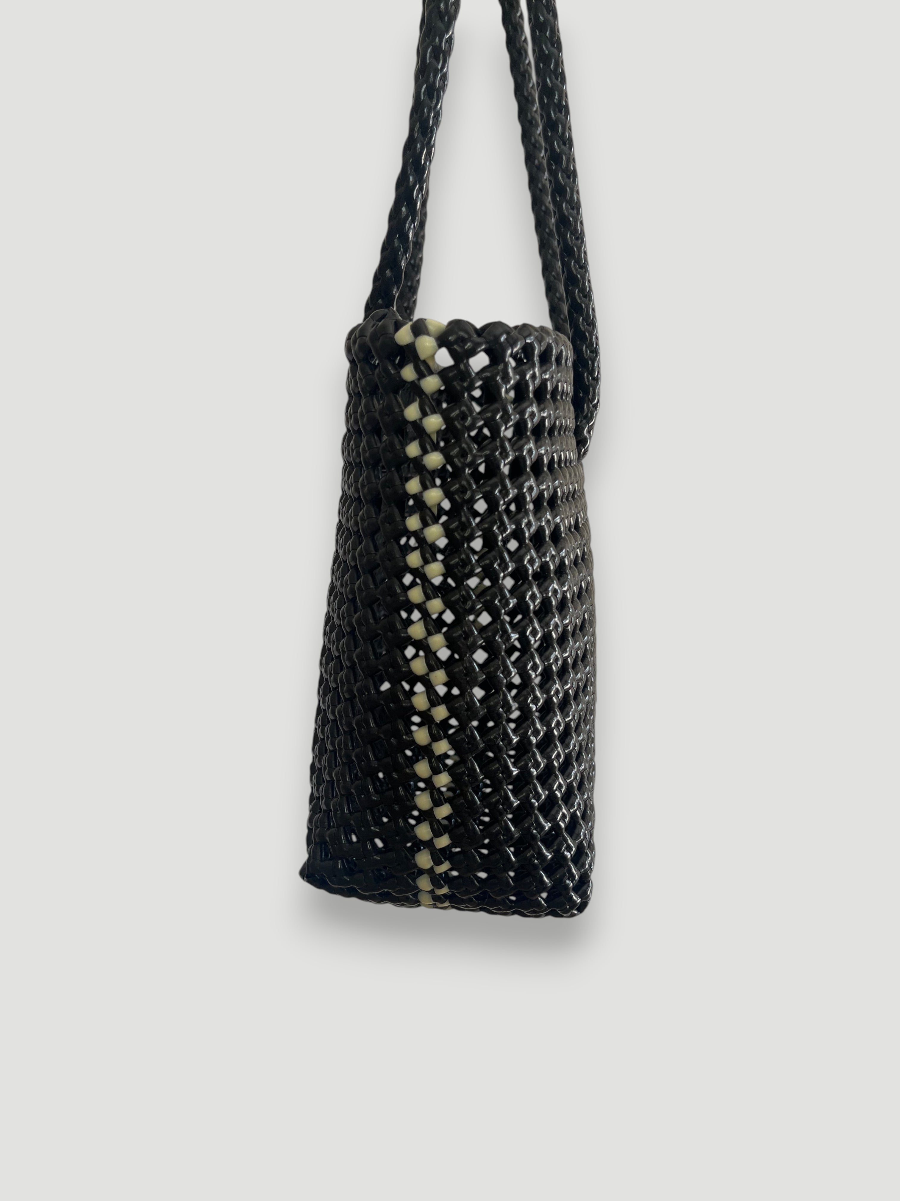 N°47S bis - SAC PANIER TRESSÉ MAIN - PETIT - noir & crème