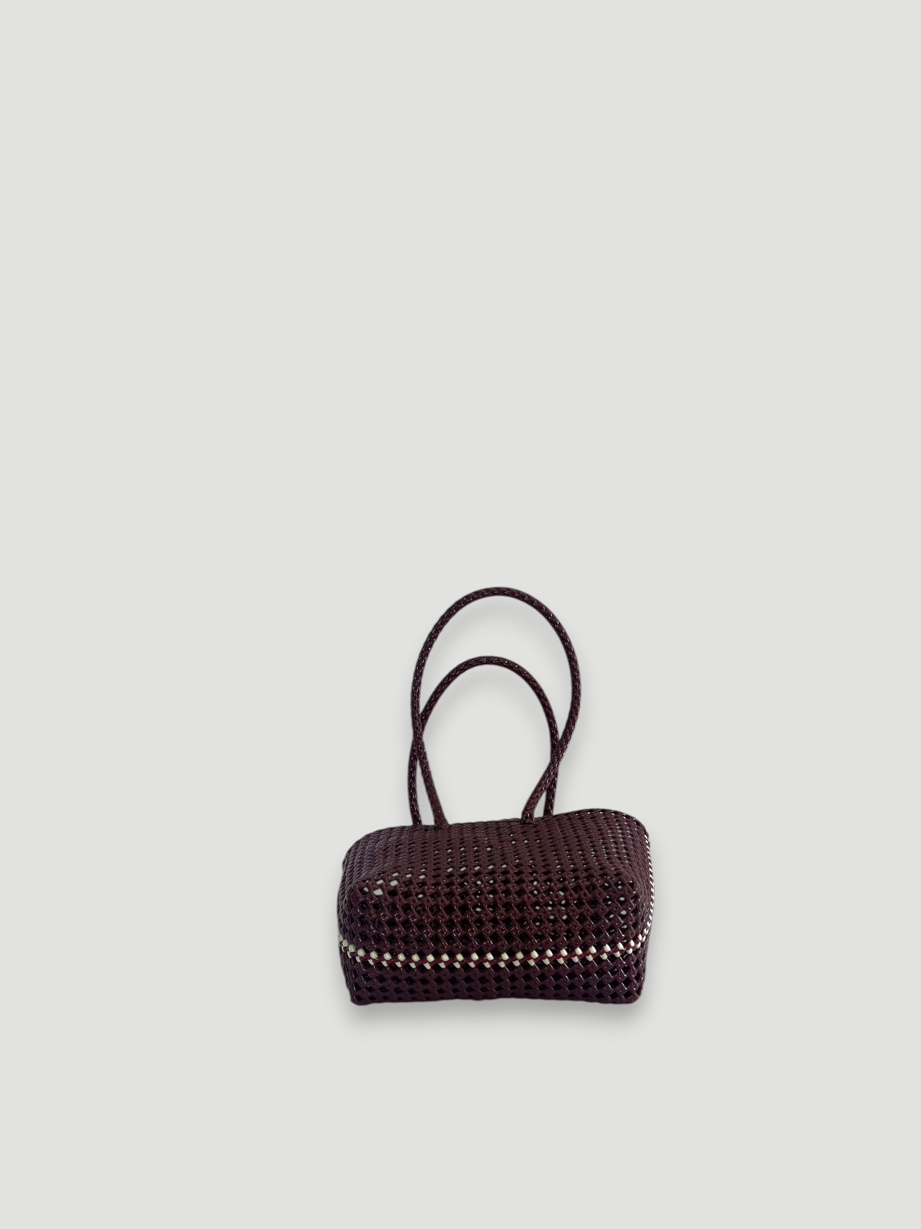 N°257S bis - HANDWOVEN BASKET BAG - SMALL - burgundy & cream