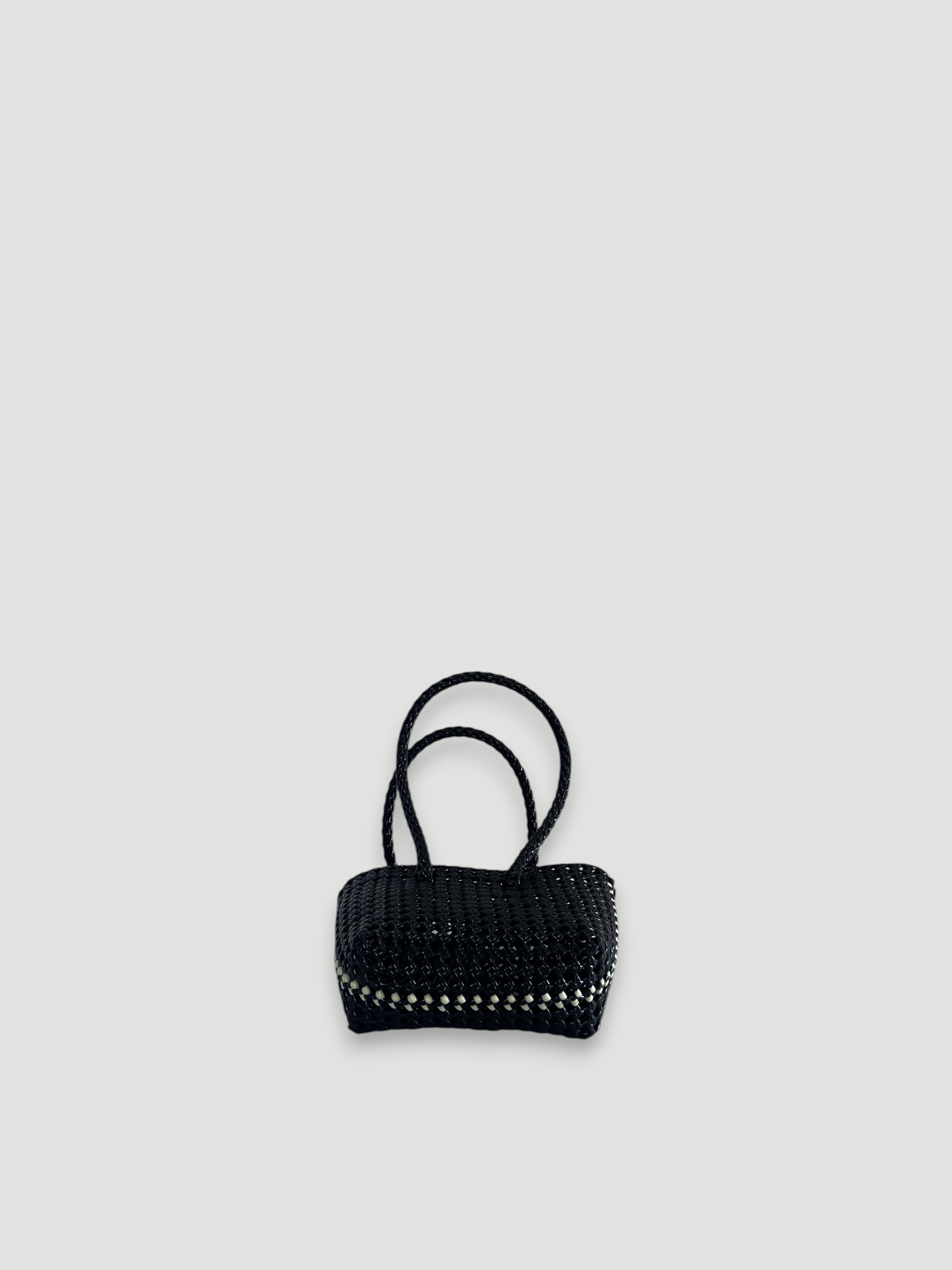 No. 47XS bis - HAND-WOVEN BASKET BAG - MINI - black & cream