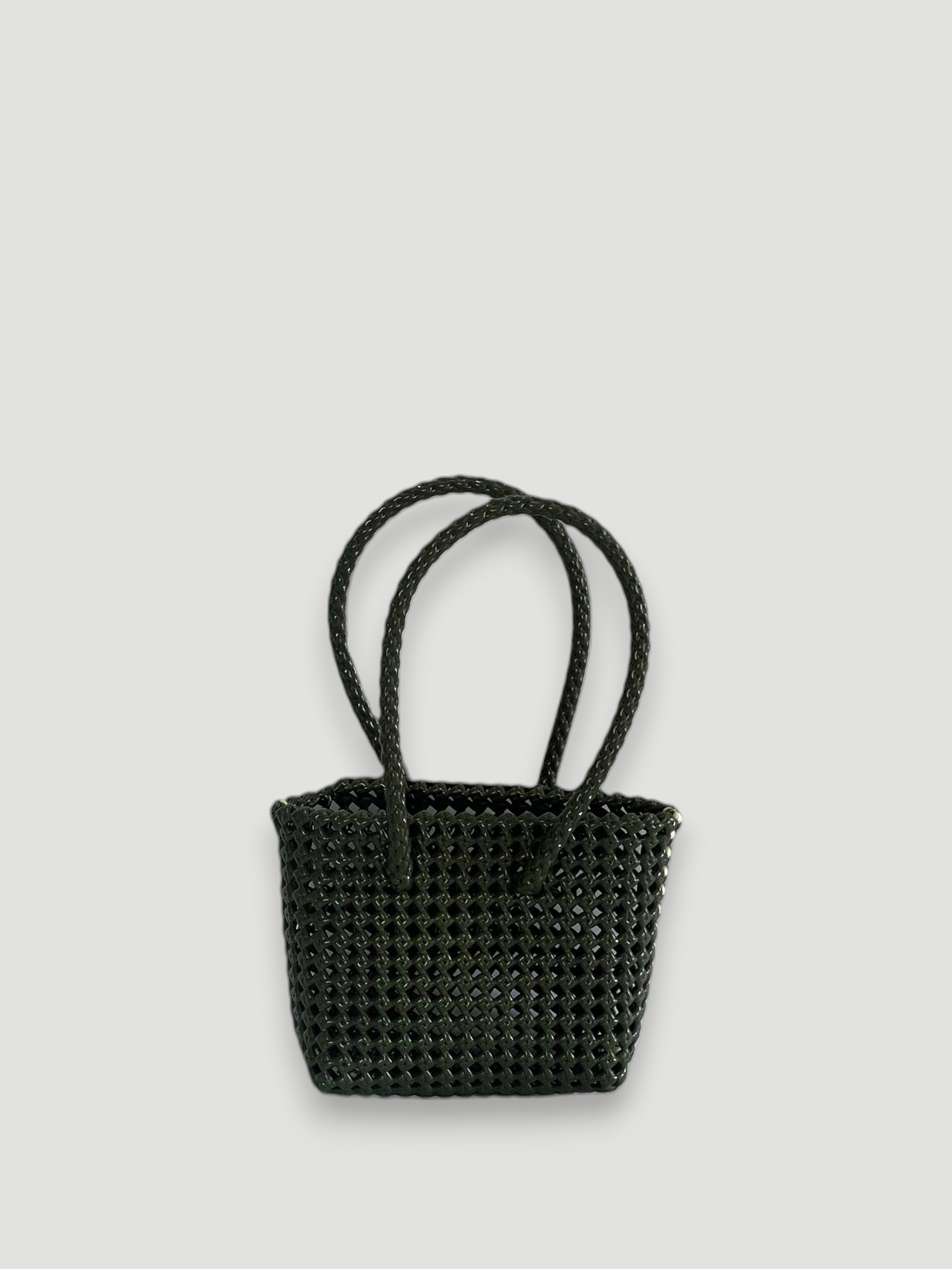 No. 45XS bis - HAND-WOVEN BASKET BAG - MINI - khaki & cream