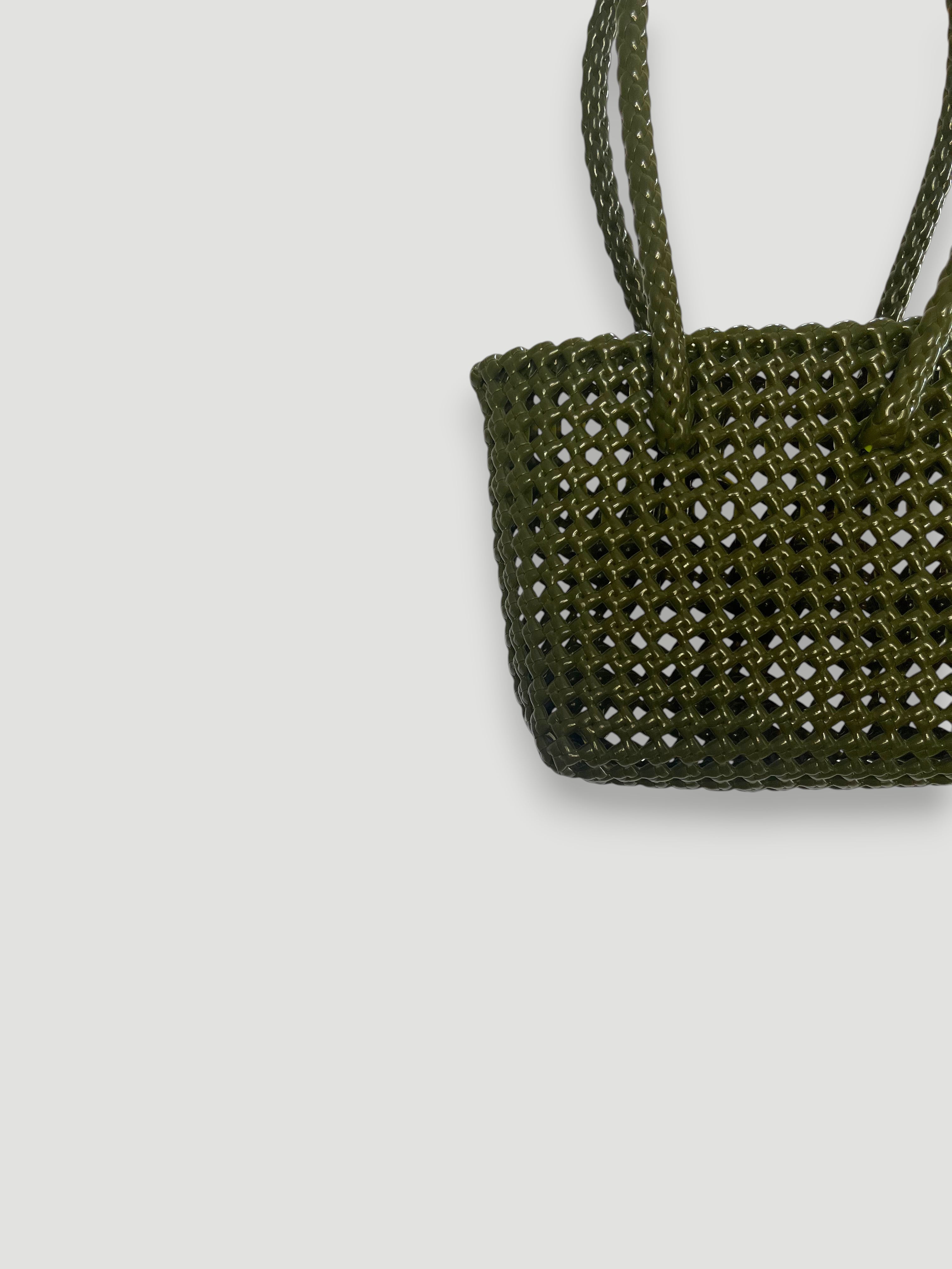 No. 45XS bis - HAND-WOVEN BASKET BAG - MINI - khaki & cream