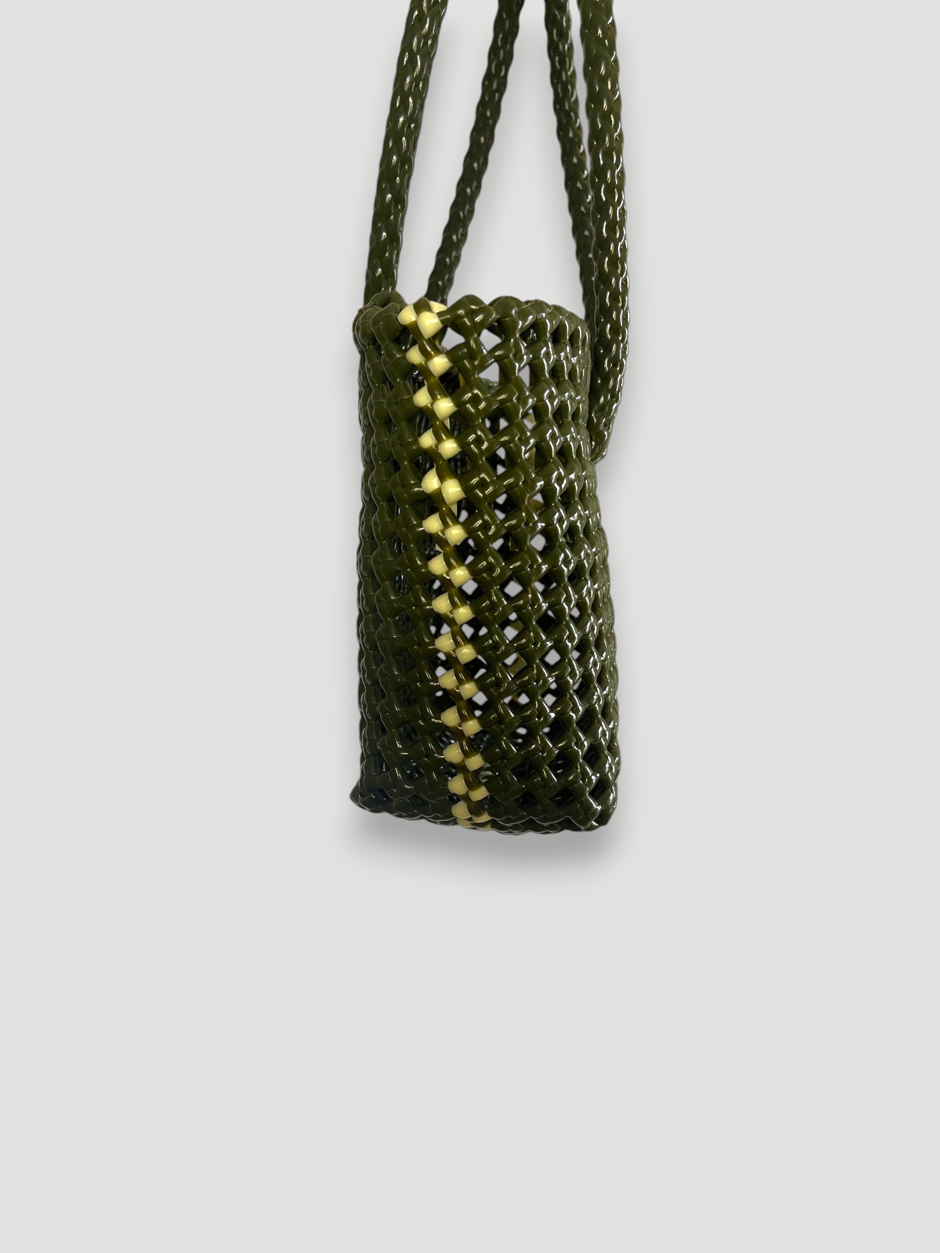 No. 45XS bis - HAND-WOVEN BASKET BAG - MINI - khaki & cream