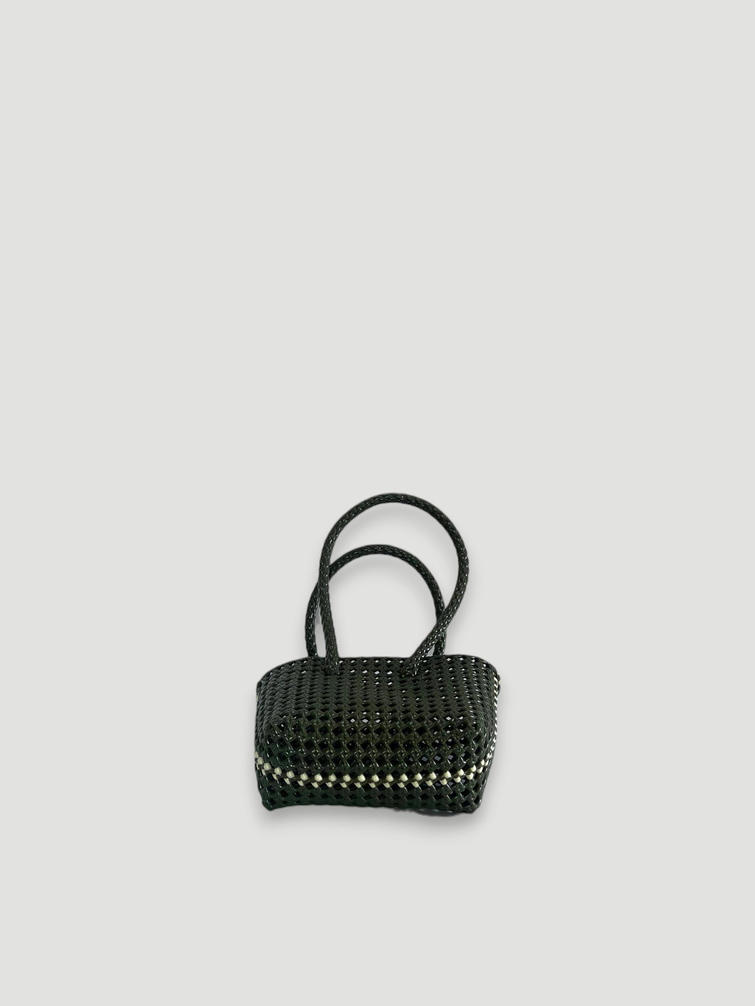 No. 45XS bis - HAND-WOVEN BASKET BAG - MINI - khaki & cream