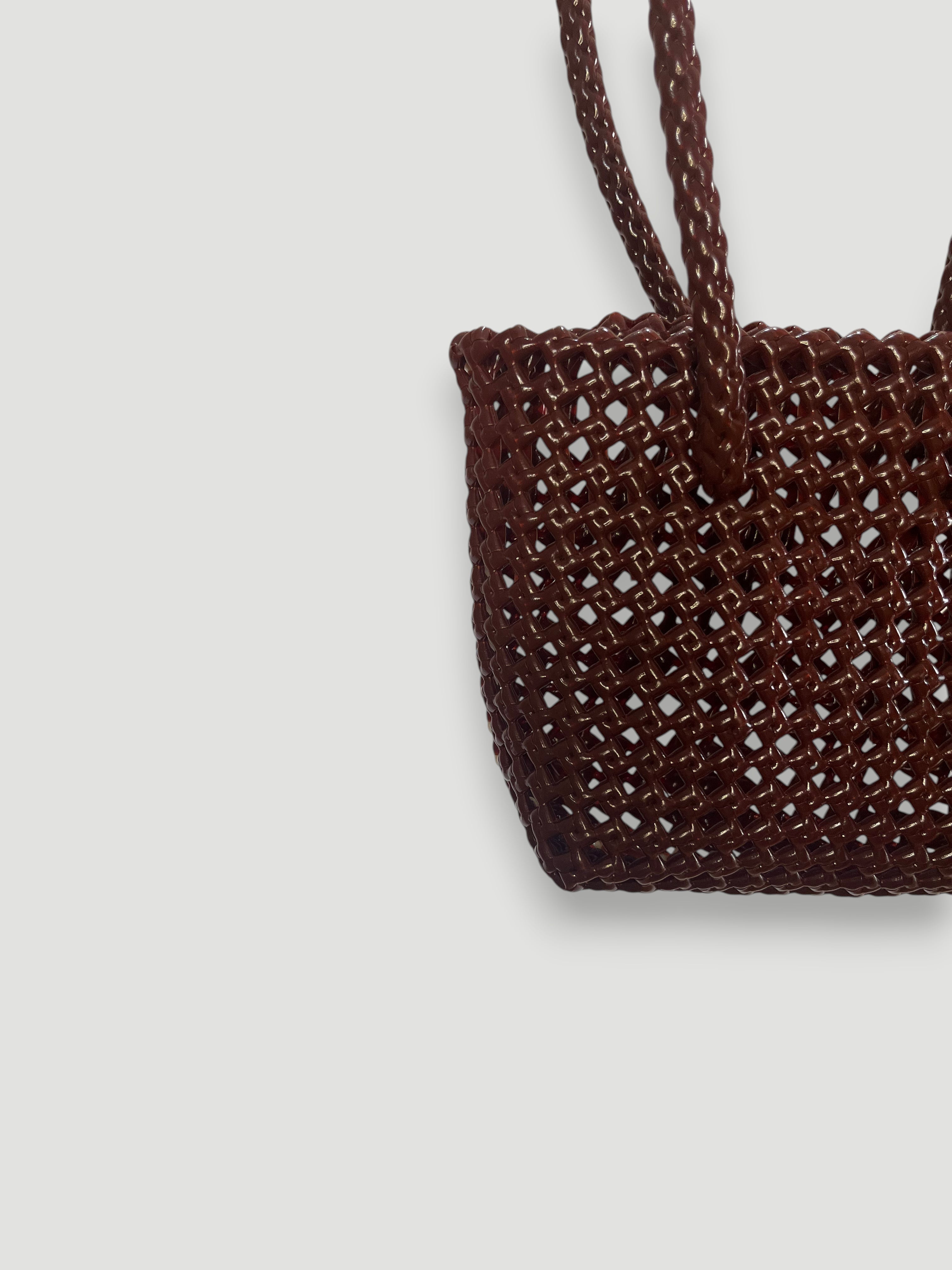 N°257XS bis - HANDWOVEN BASKET BAG - MINI - burgundy & cream