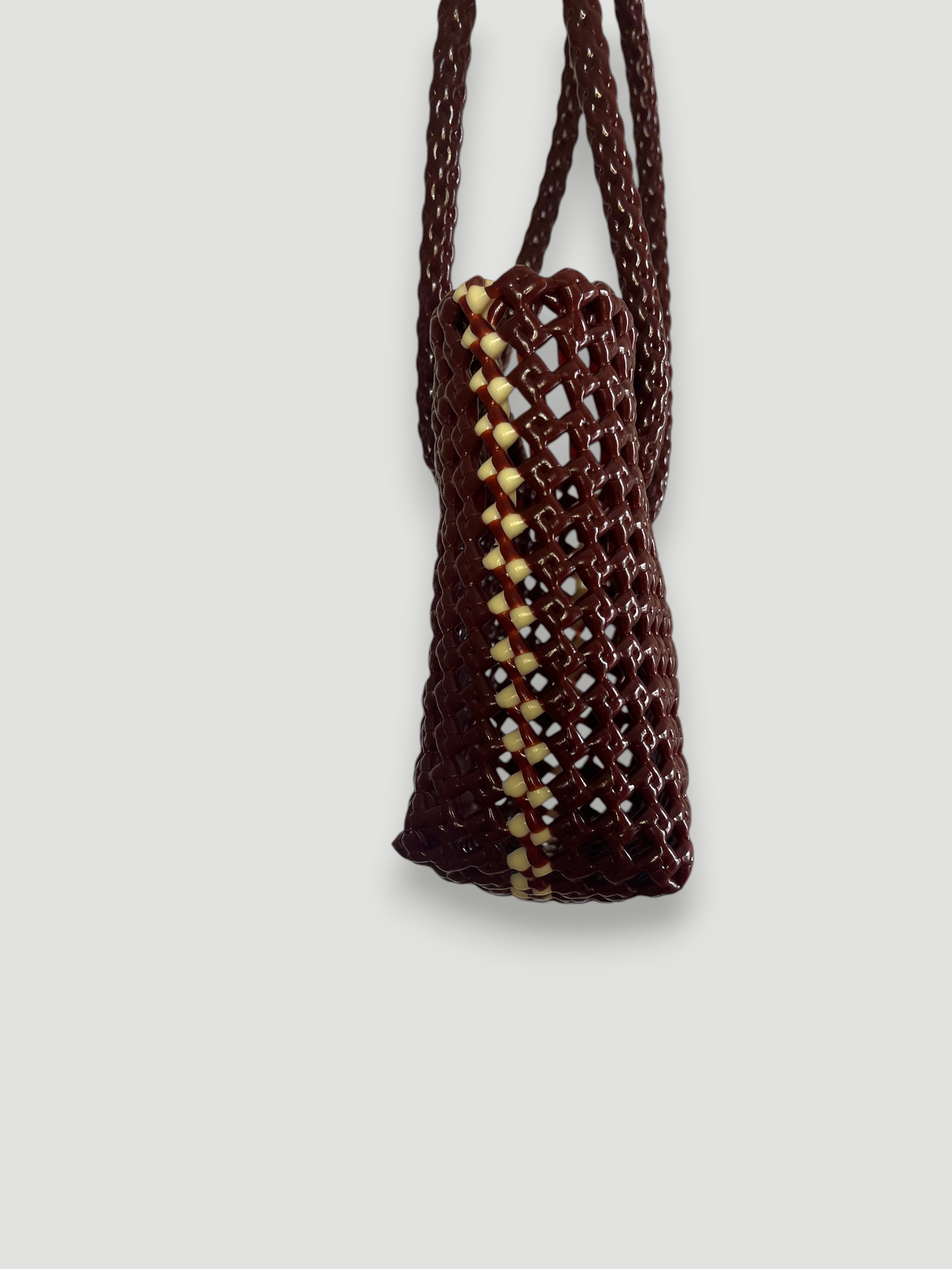 N°257XS bis - SAC PANIER TRESSÉ MAIN - MINI - bordeaux & crème