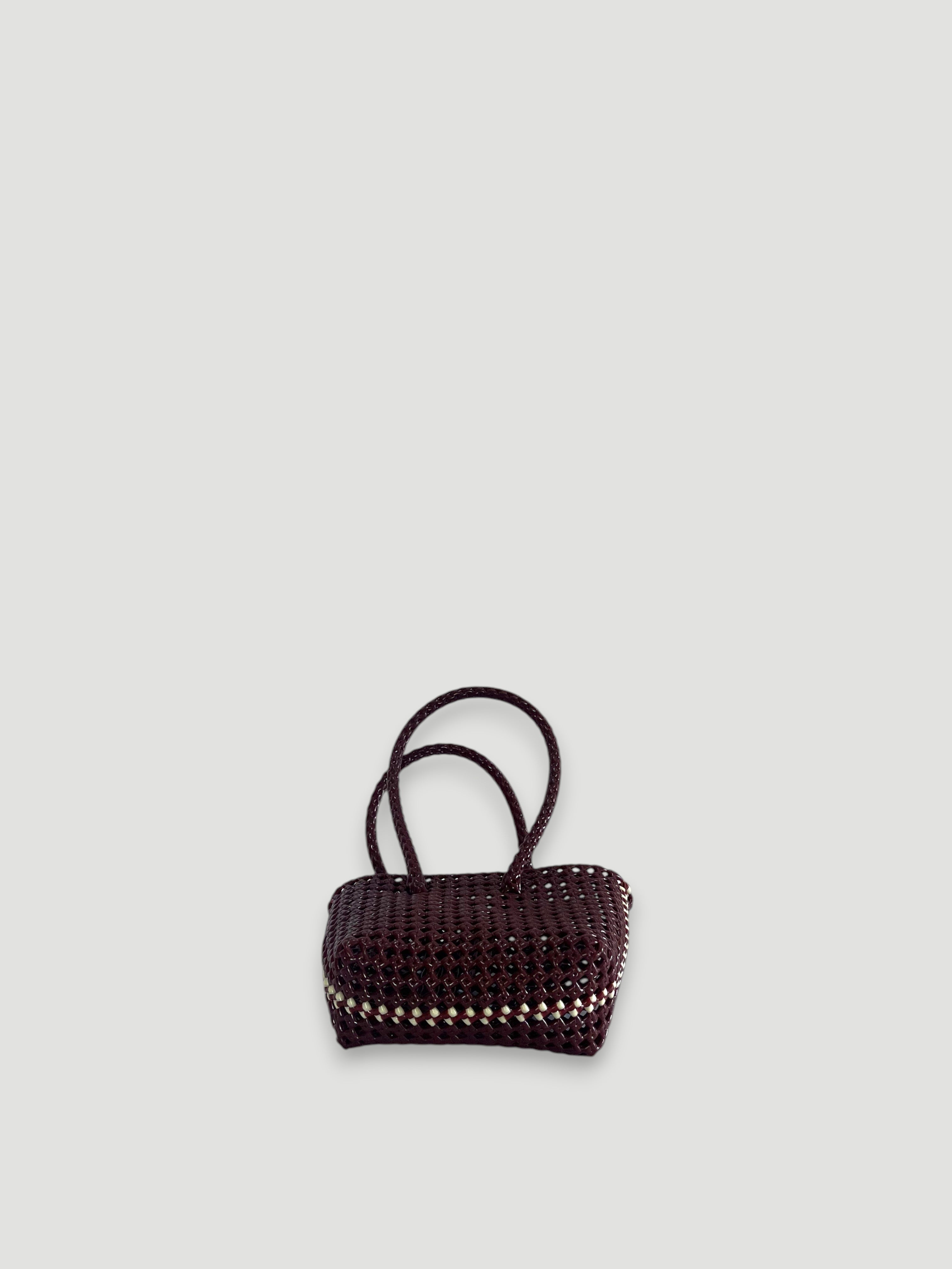N°257XS bis - HANDWOVEN BASKET BAG - MINI - burgundy & cream