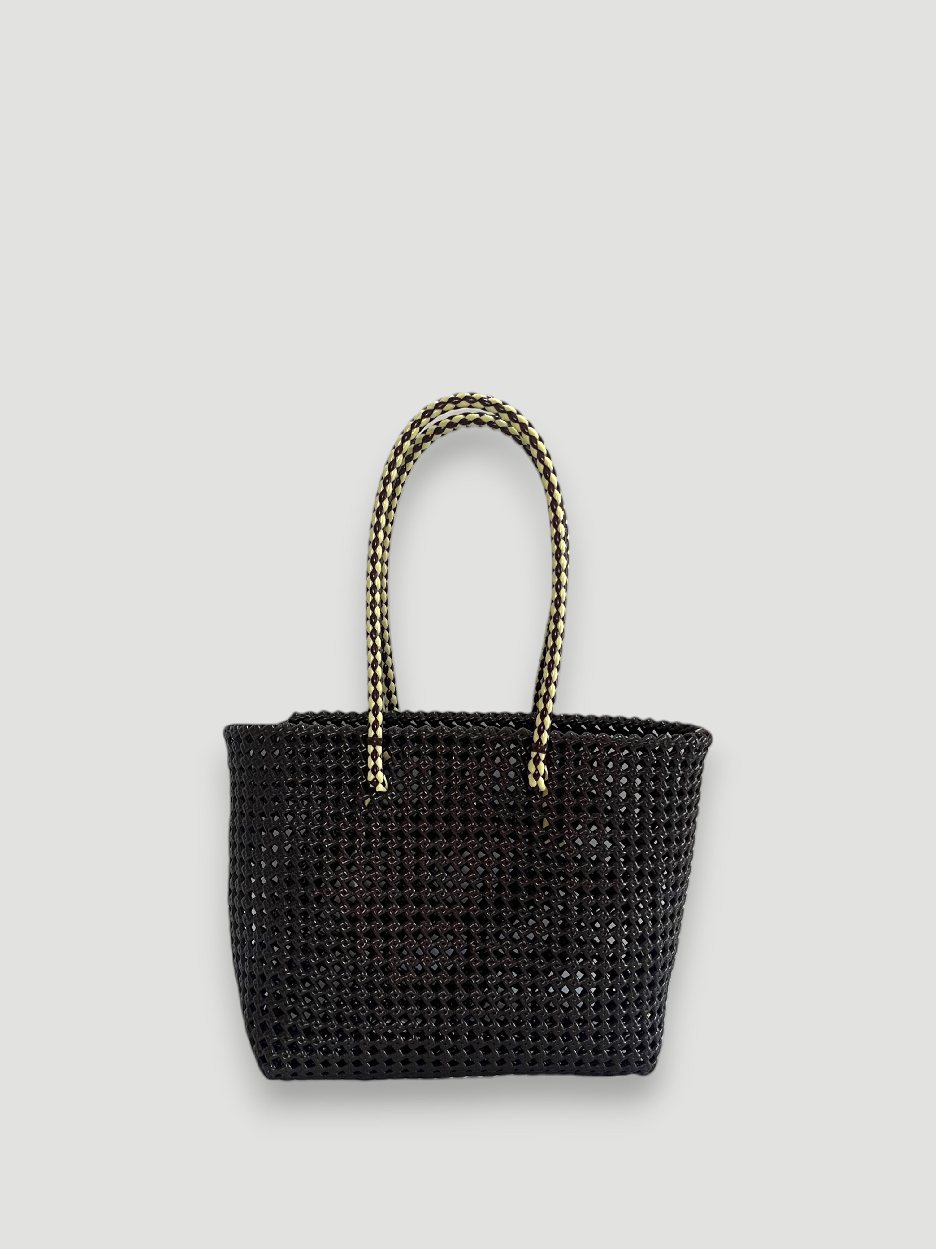 N°266M bis - SAC PANIER TRESSÉ MAIN - MOYEN - marron & crème