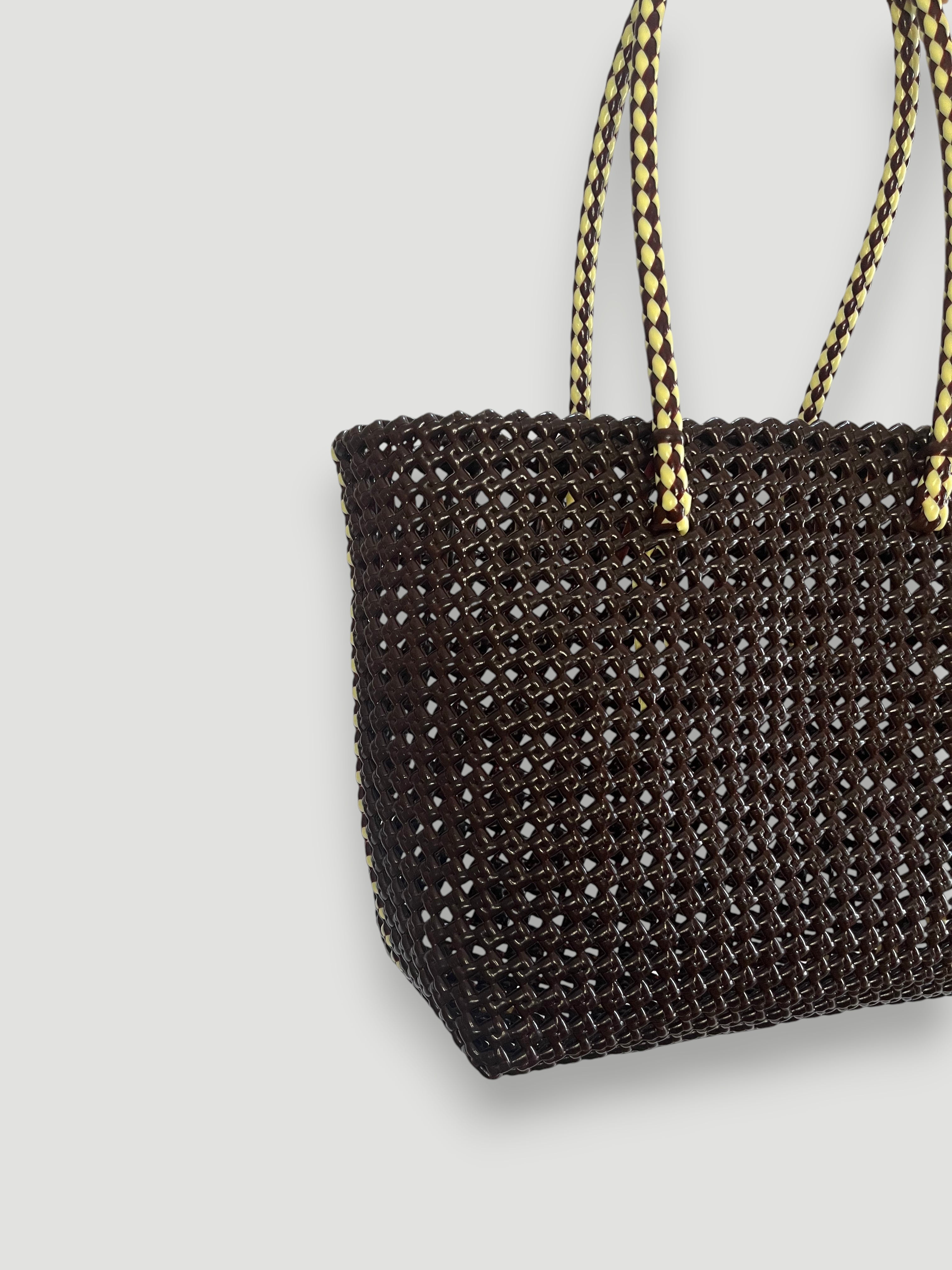 No. 266M bis - HAND-WOVEN BASKET BAG - MEDIUM - brown & cream