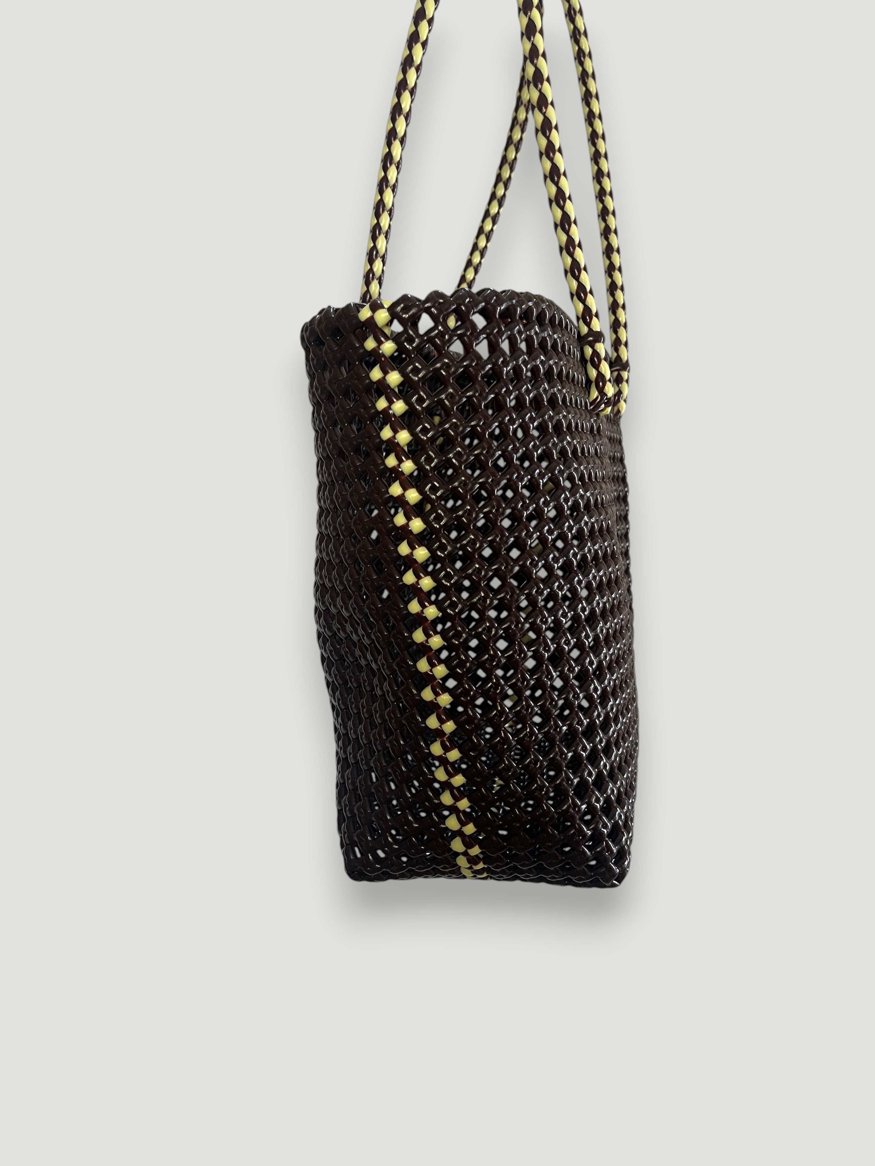 N°266M bis - SAC PANIER TRESSÉ MAIN - MOYEN - marron & crème