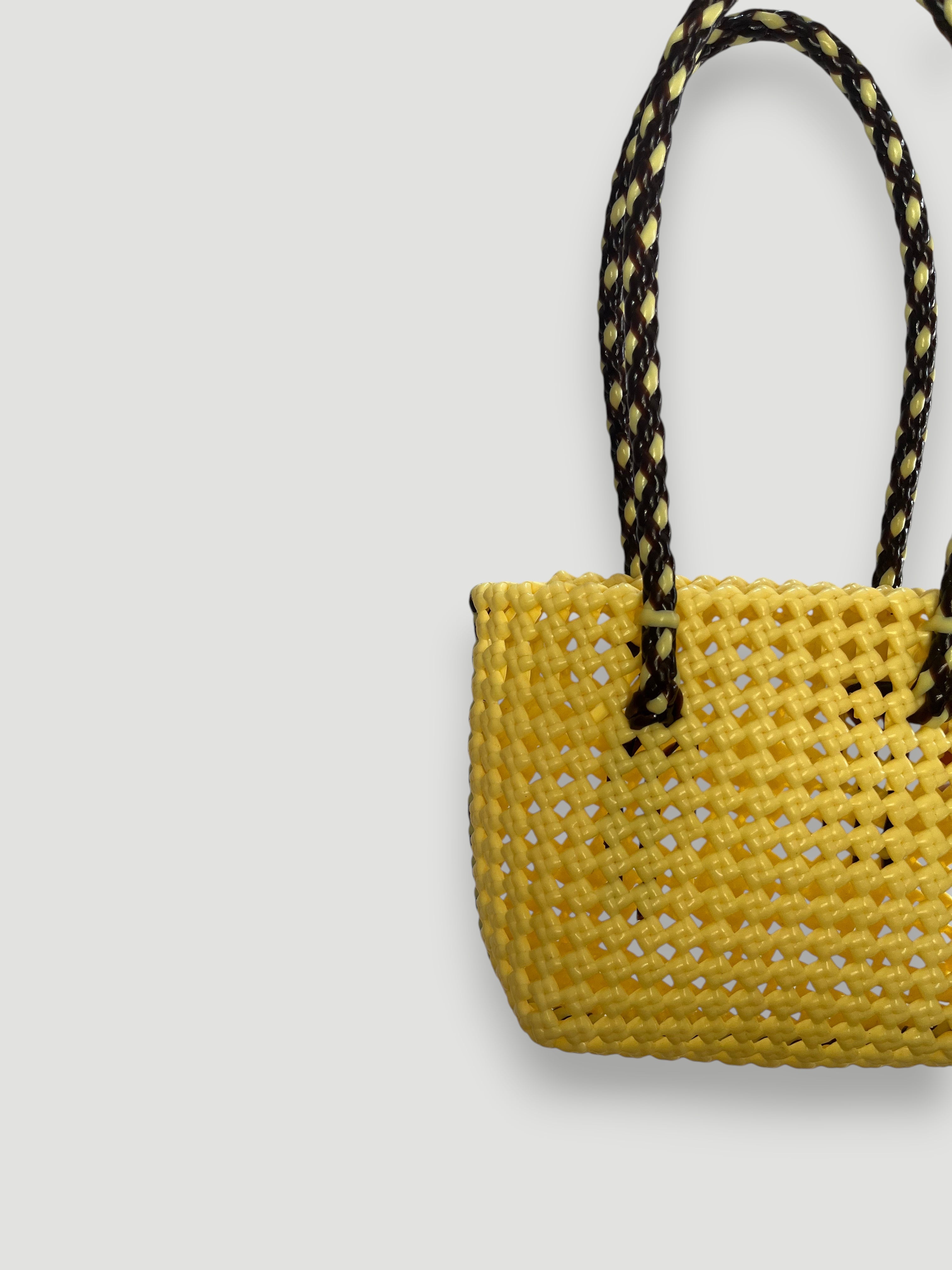 N°347XS bis - HAND-WOVEN BASKET BAG - MINI - cream & brown