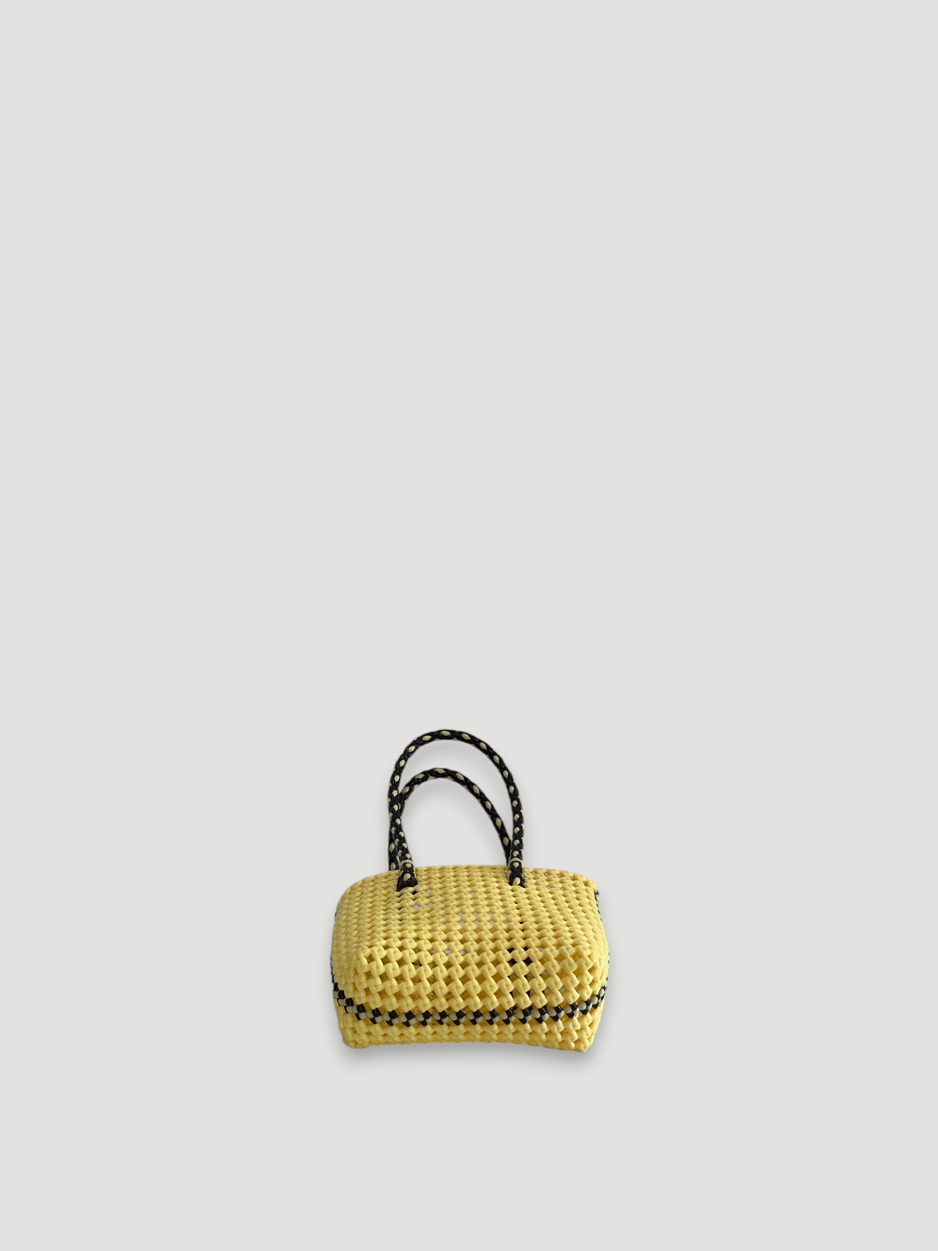 N°347XS bis - HAND-WOVEN BASKET BAG - MINI - cream & brown