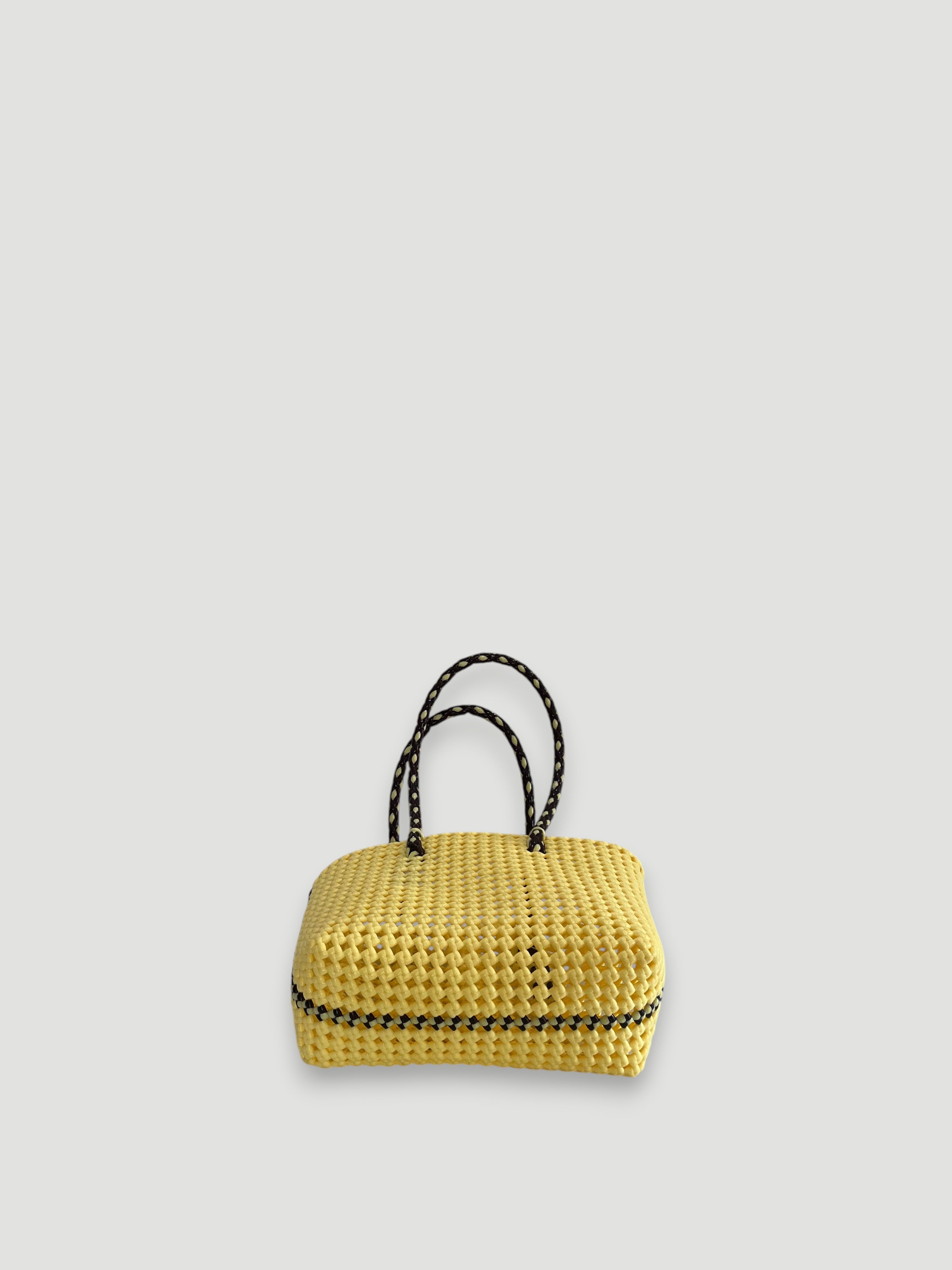 N°347S bis - HANDWOVEN BASKET BAG - SMALL - cream & brown