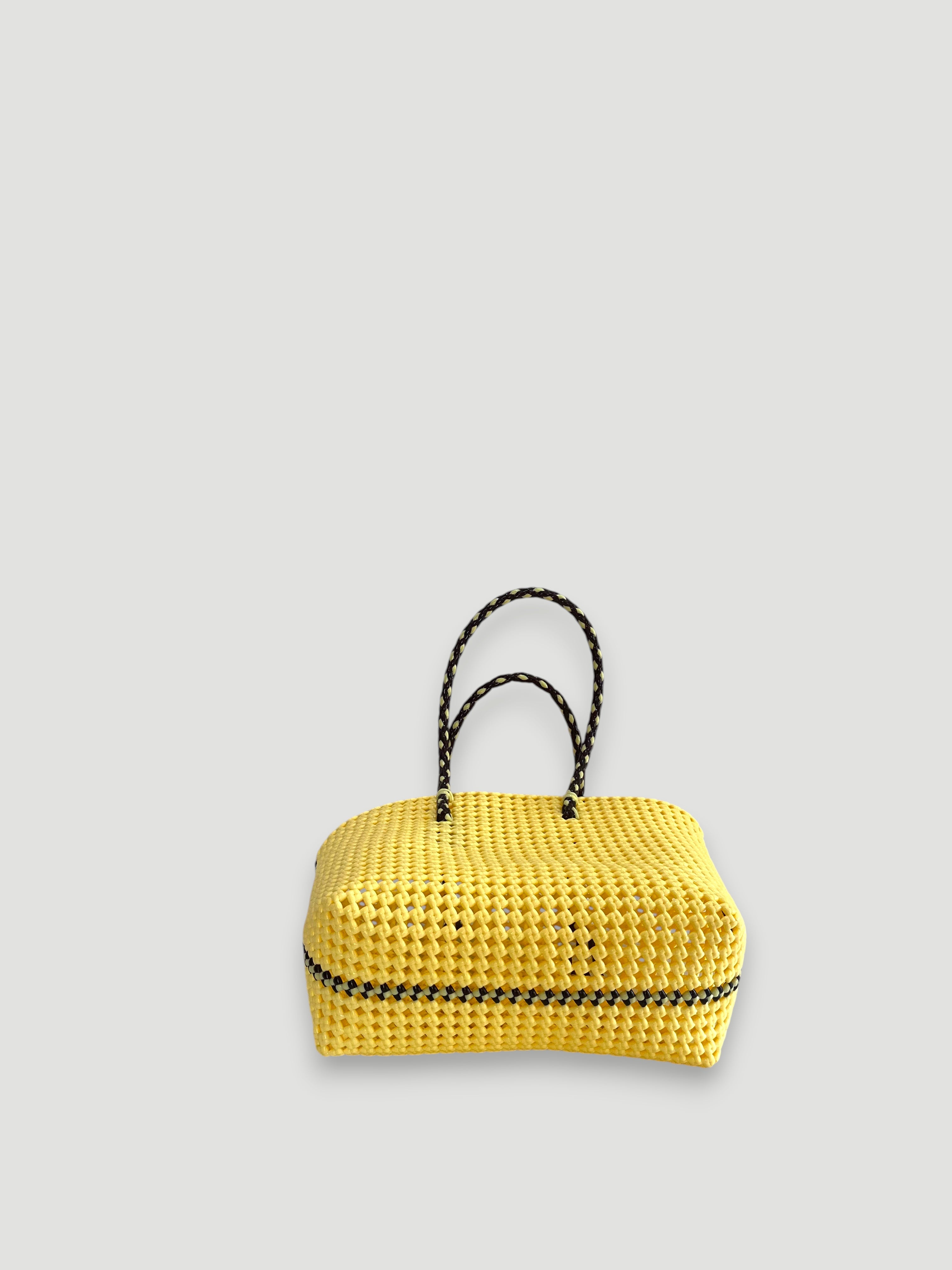 No. 347M bis - HANDWOVEN BASKET BAG - MEDIUM - cream & brown