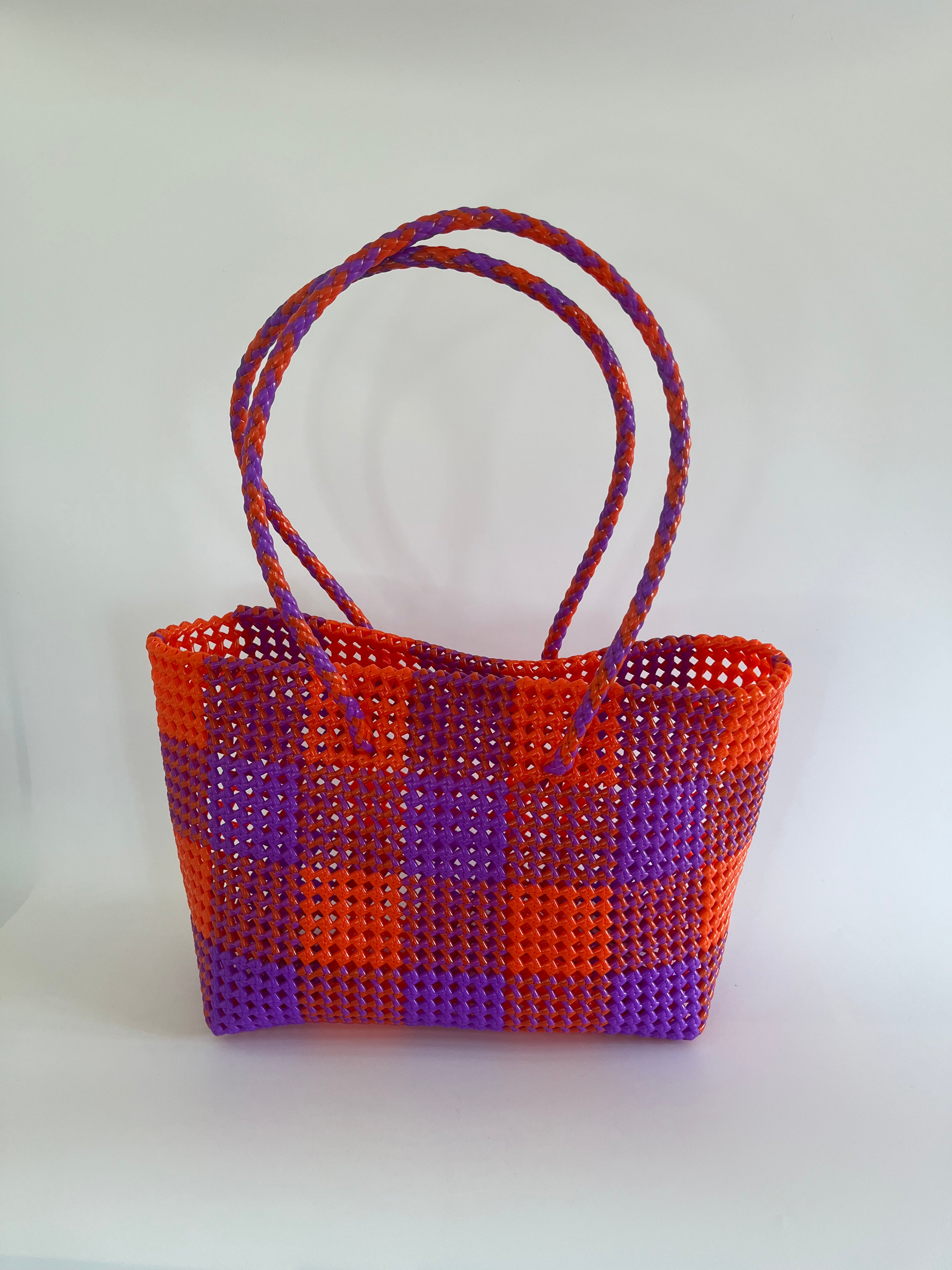 N°89L - SAC PANIER TRESSÉ MAIN - GRAND - violet & orange