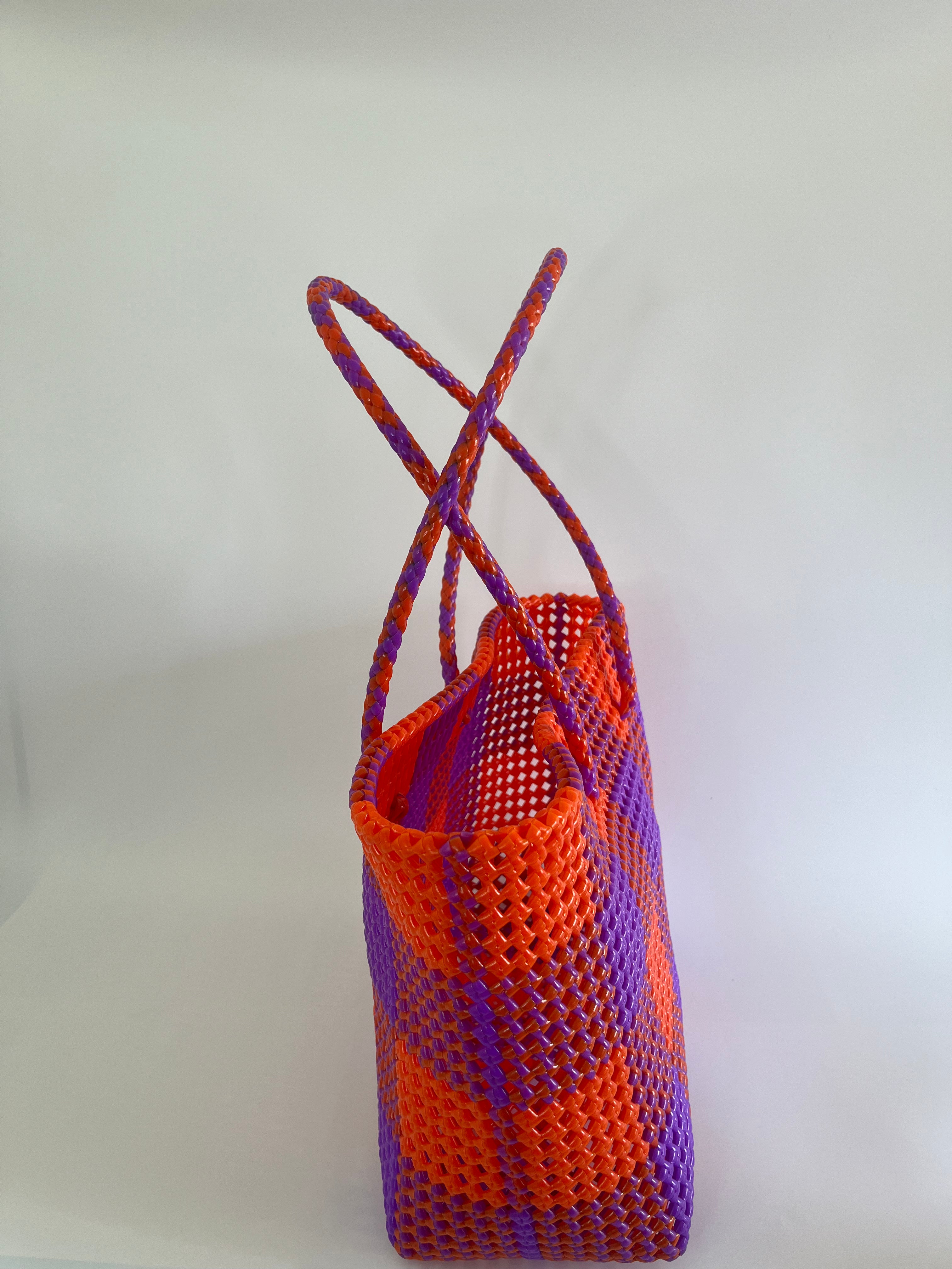 N°89L - SAC PANIER TRESSÉ MAIN - GRAND - violet & orange