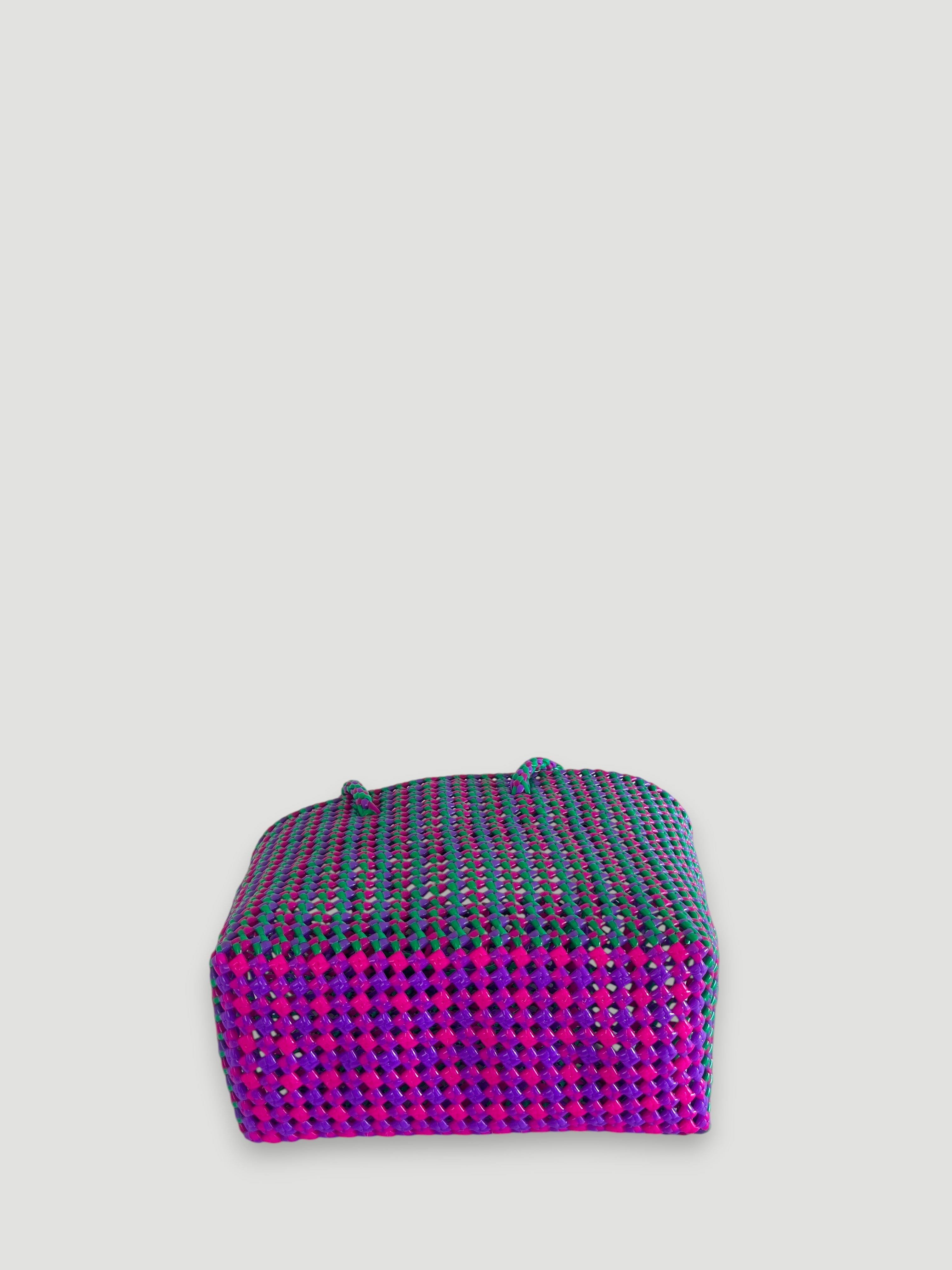 N°279M - SAC PANIER TRESSÉ MAIN - MOYEN - multicolors