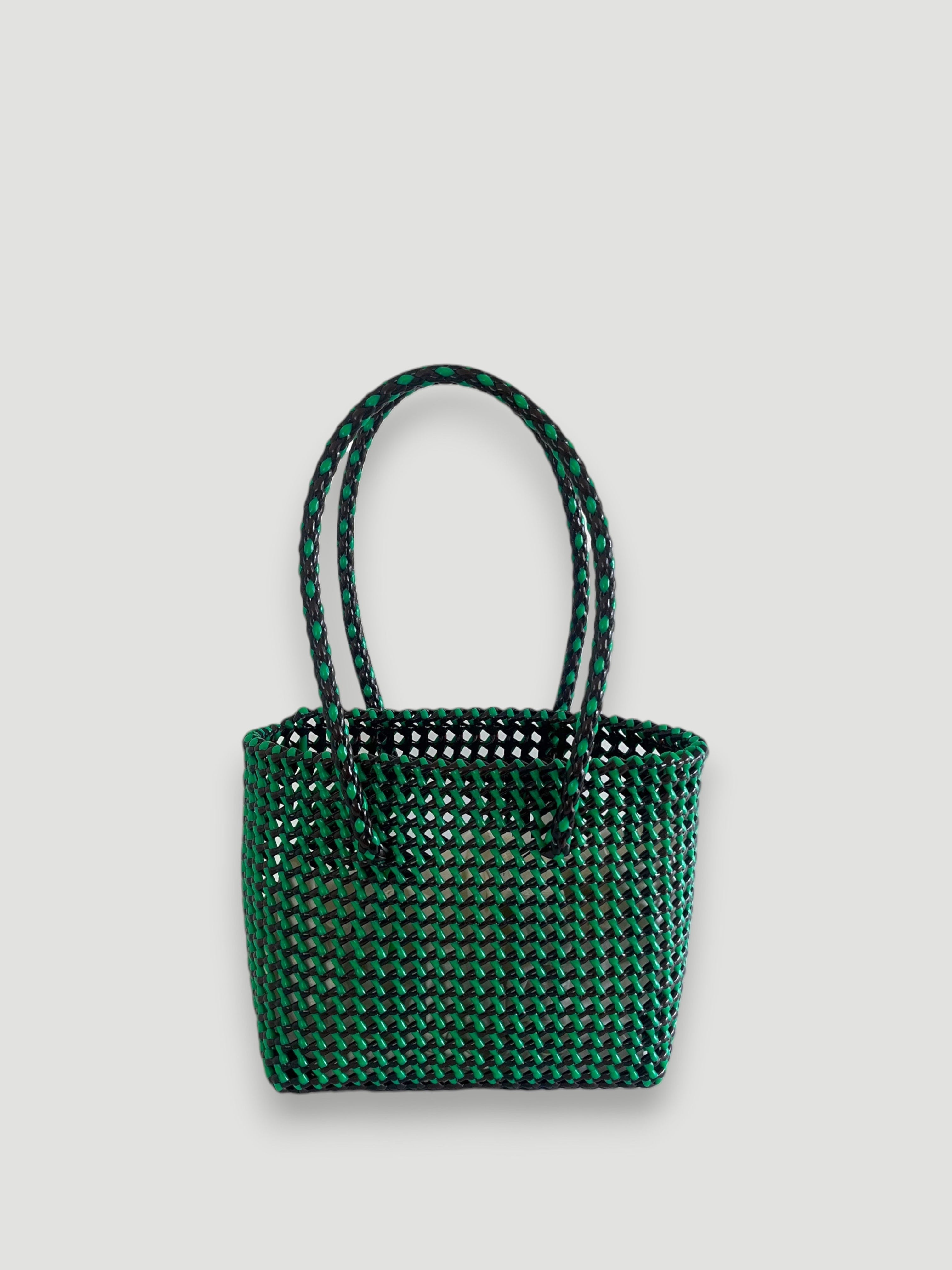 N°291S - SAC PANIER TRESSÉ MAIN - PETIT - marron & vert
